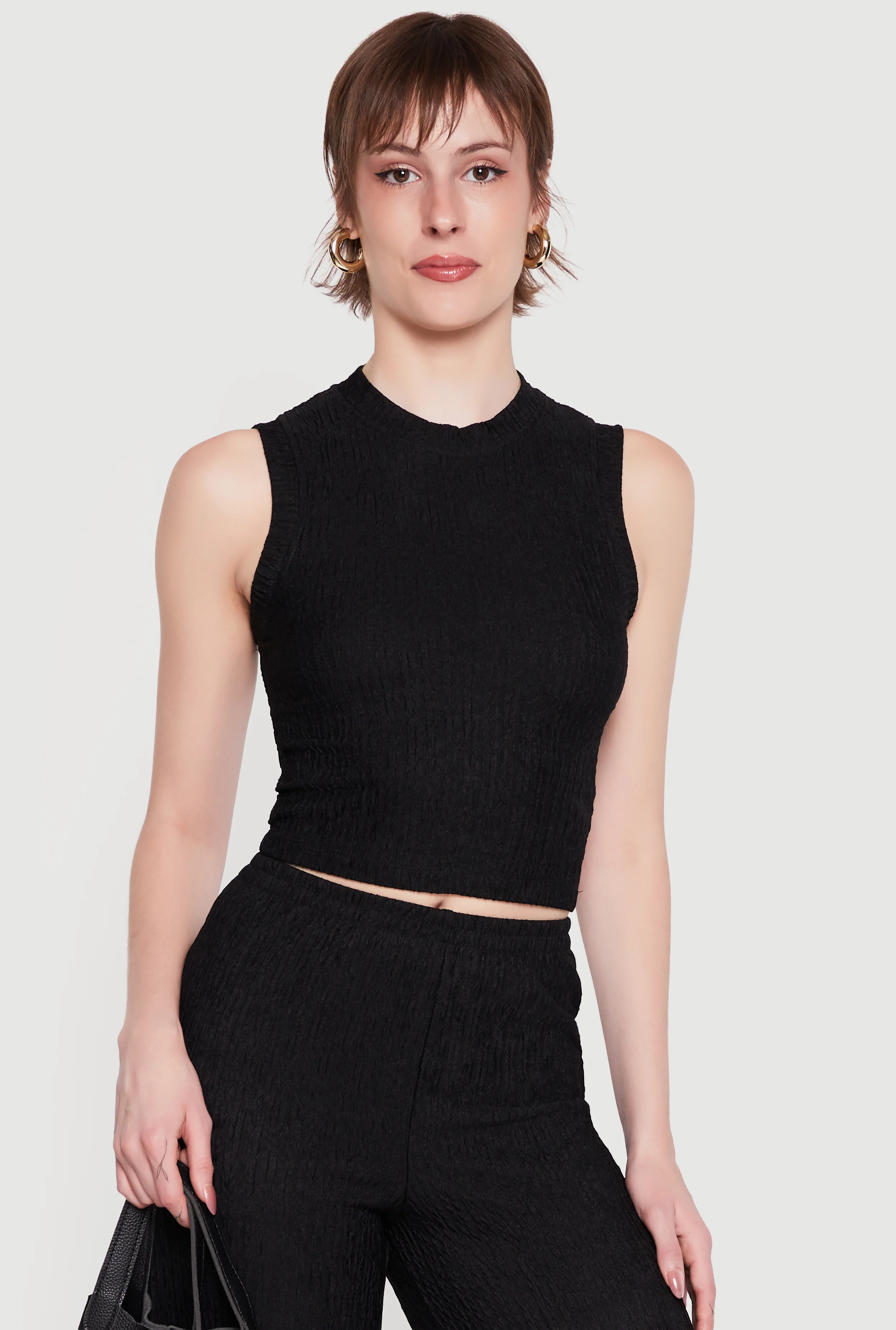 Textured Knit High Neck Blouse