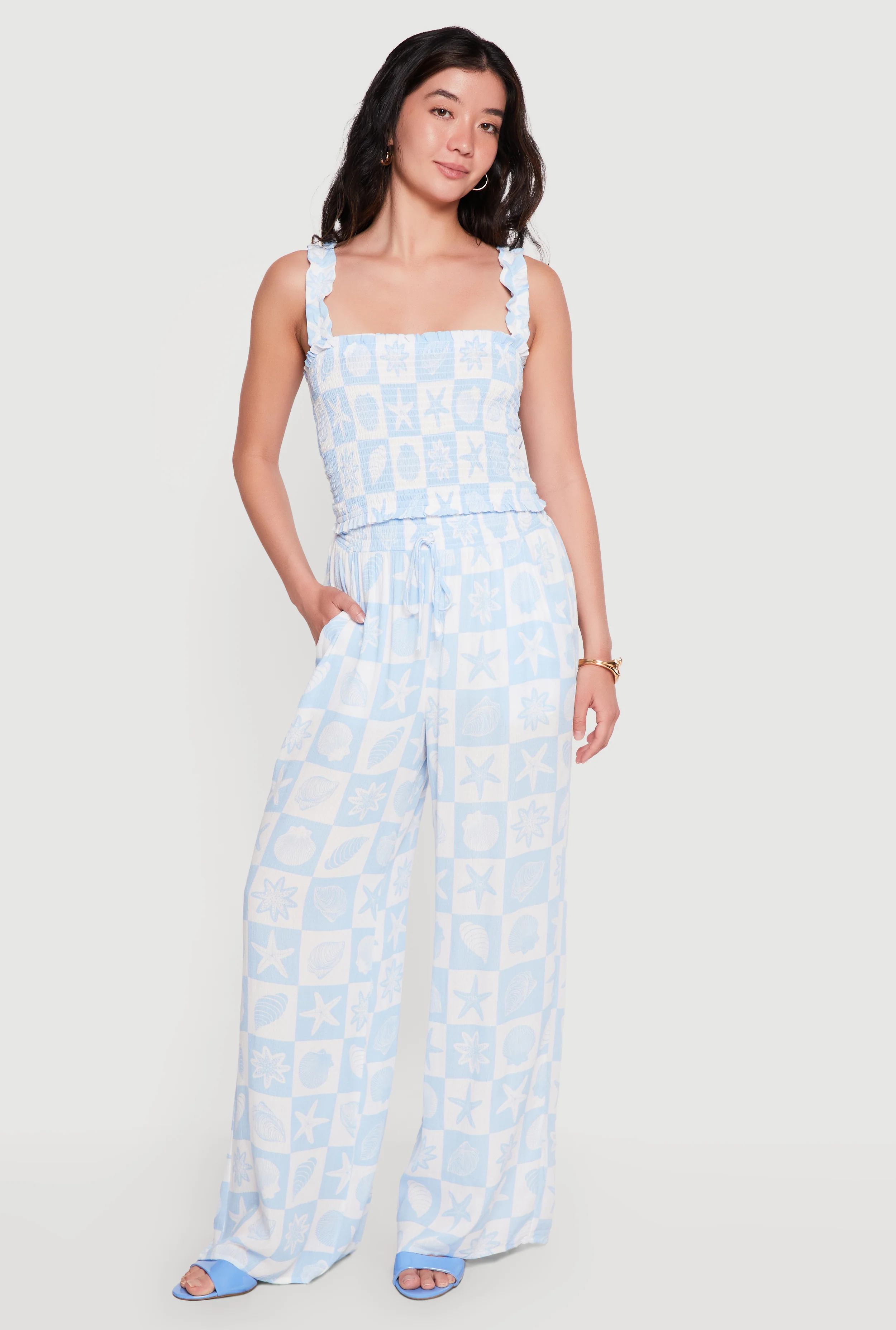 Starfish Patterned Smocked Waist Pull On Pants