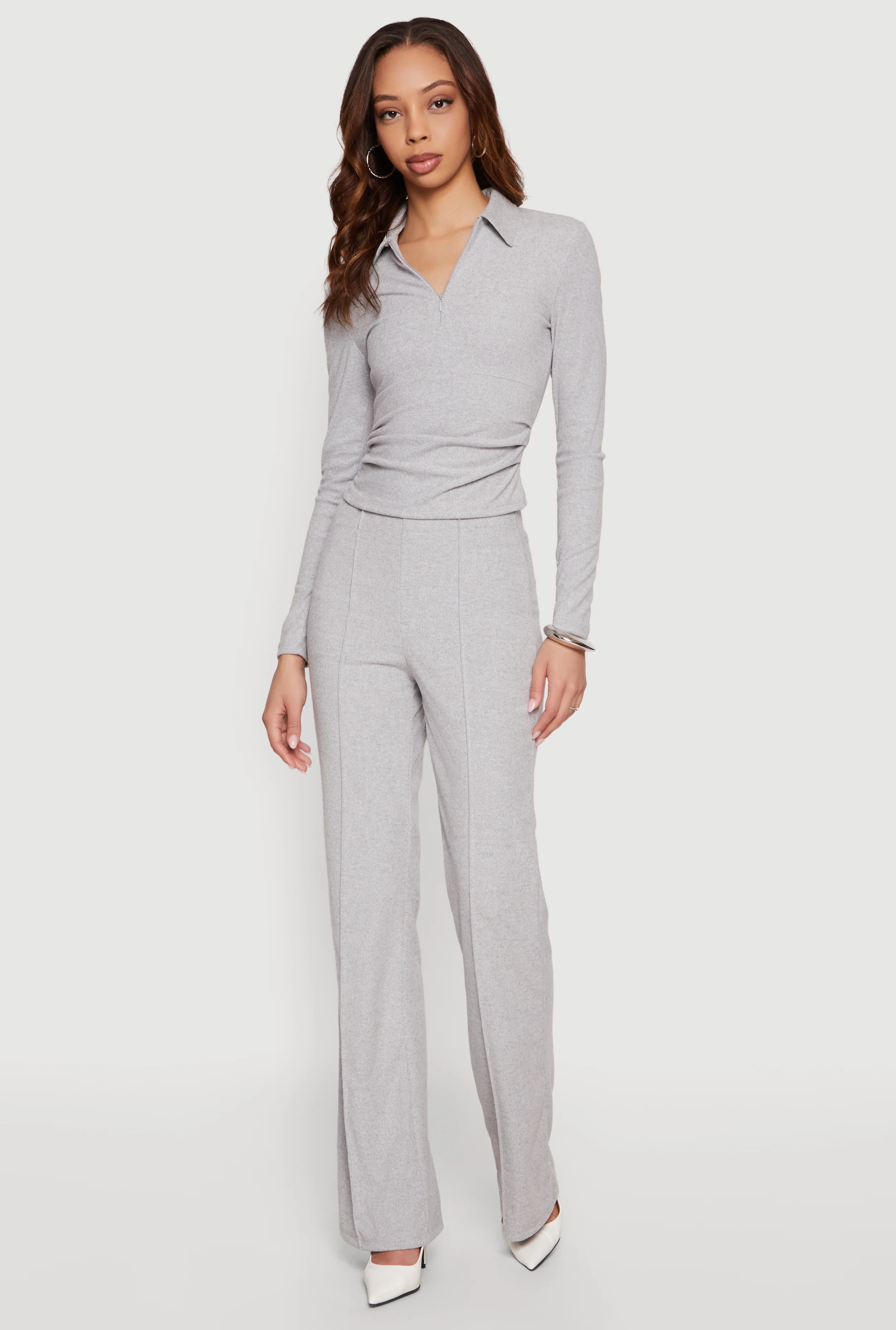 Pintuck Detail Brushed Knit Pants