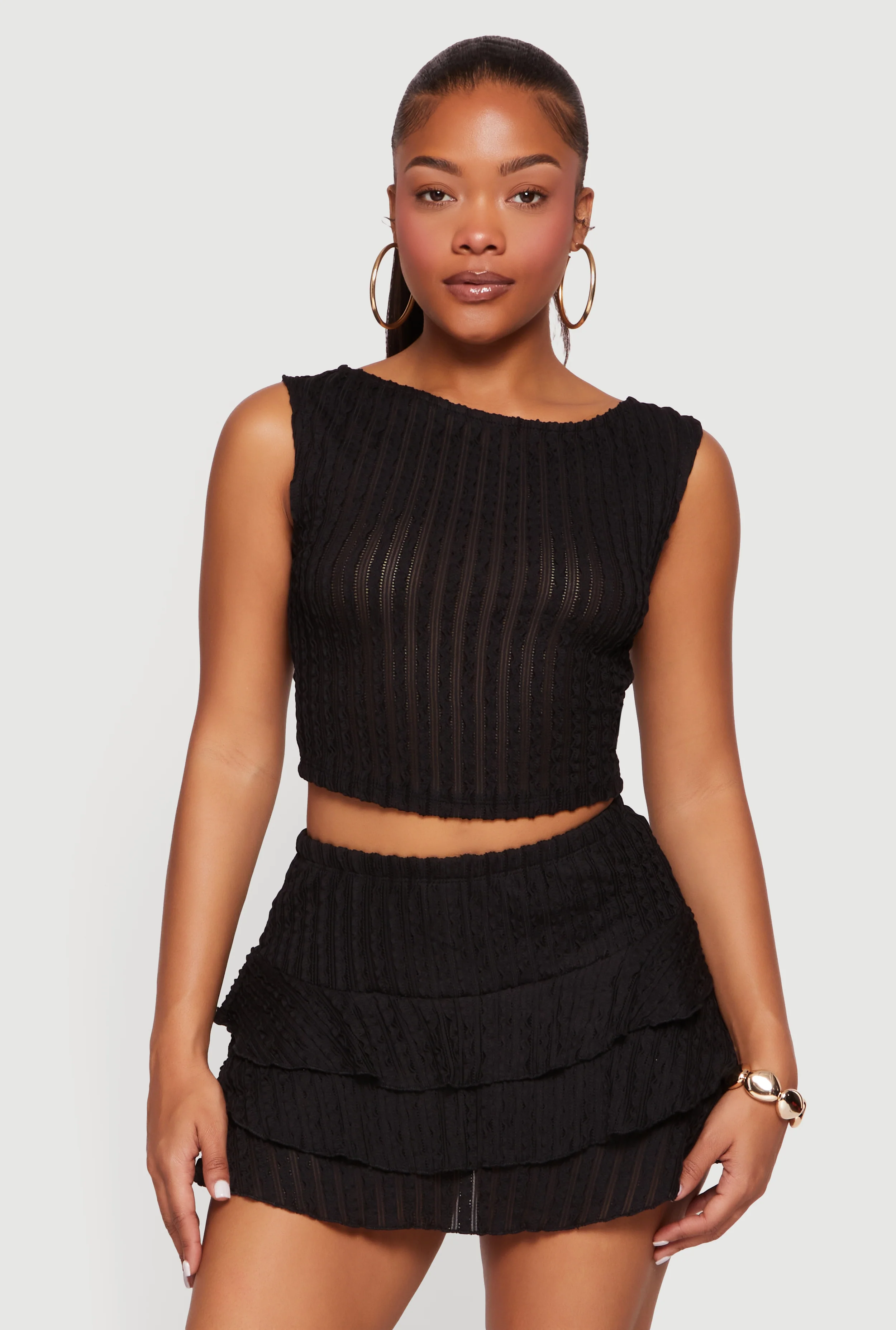 Sleeveless Textured Knit Solid Crop Top