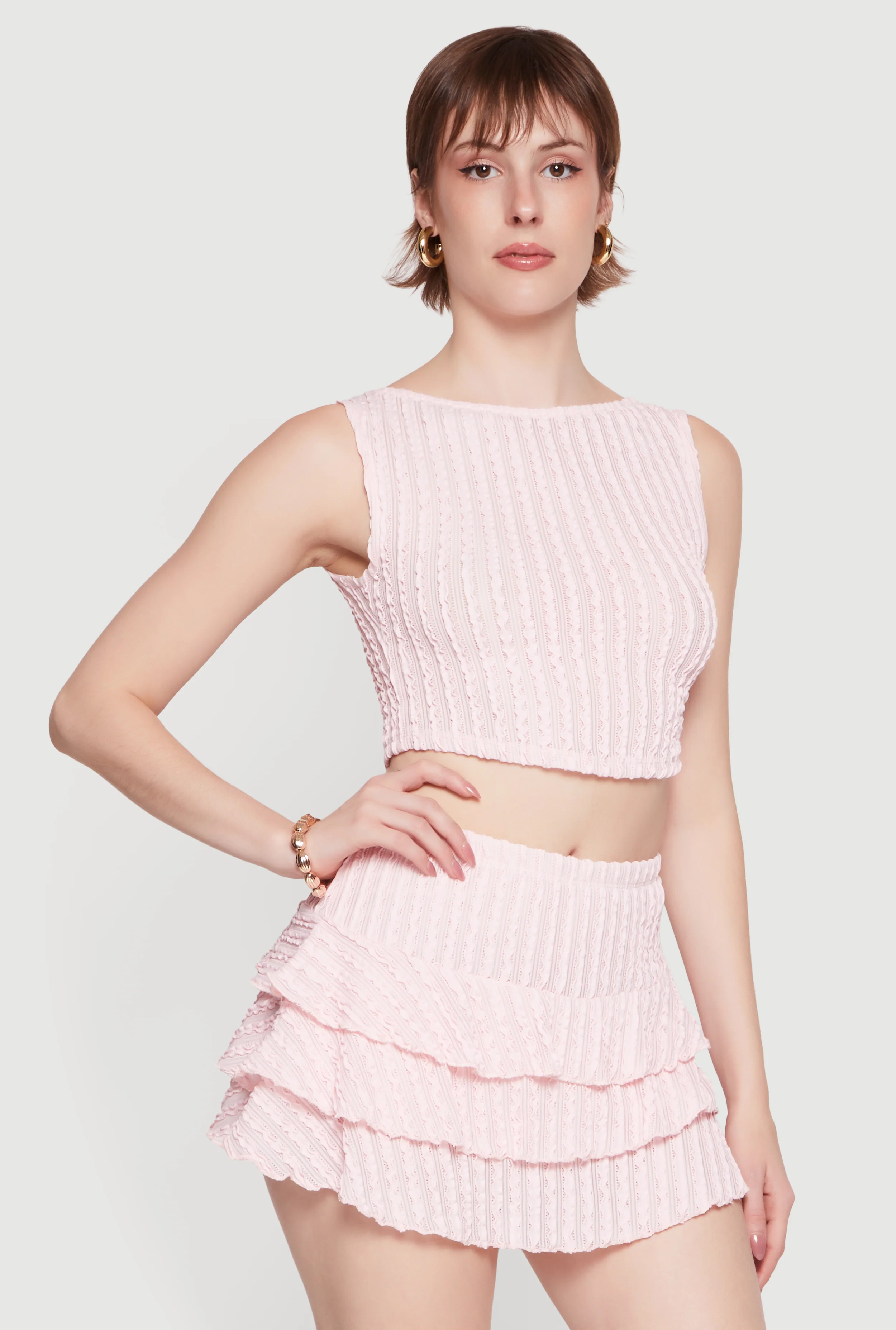 Sleeveless Textured Knit Solid Crop Top