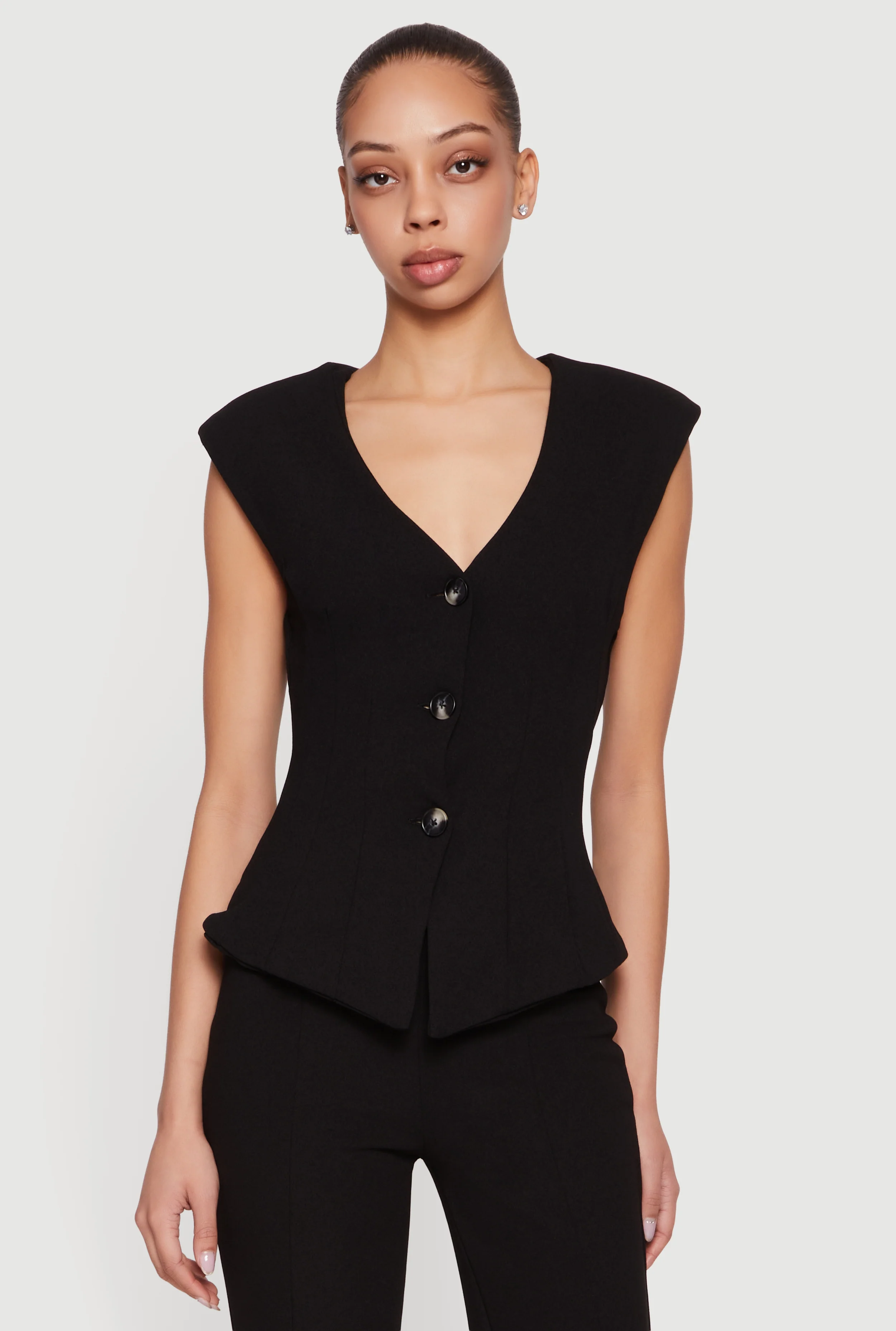 Crepe Knit Shoulder Padded Blazer Vest