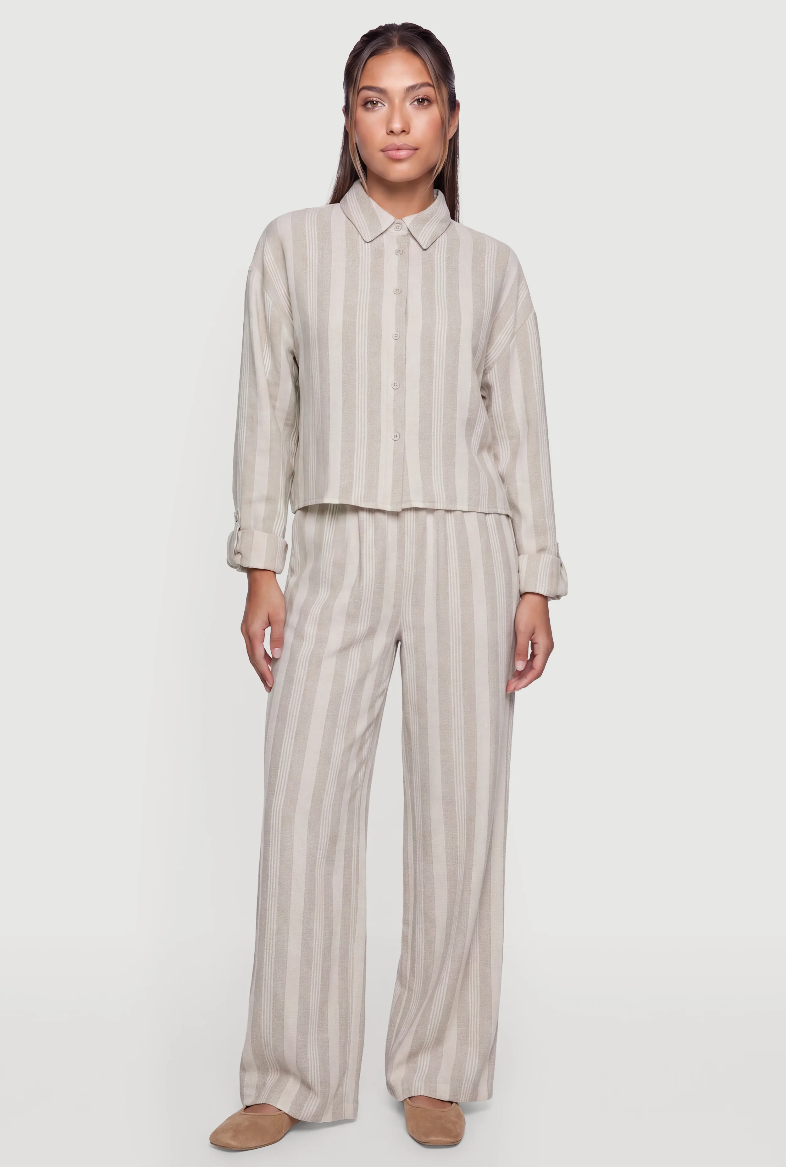 Striped Wide Leg Pull On Pants