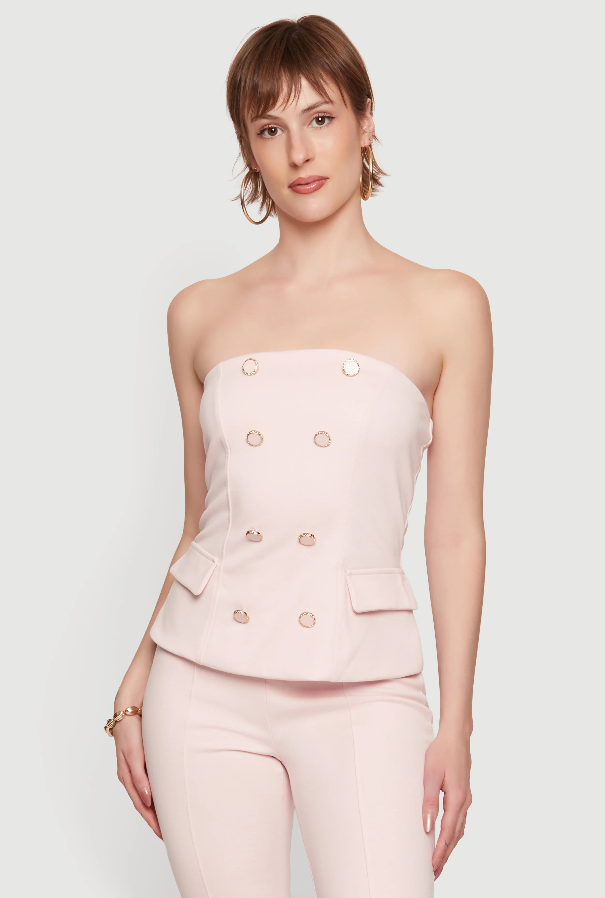 Decorative Button Flap Pocket Tube Top