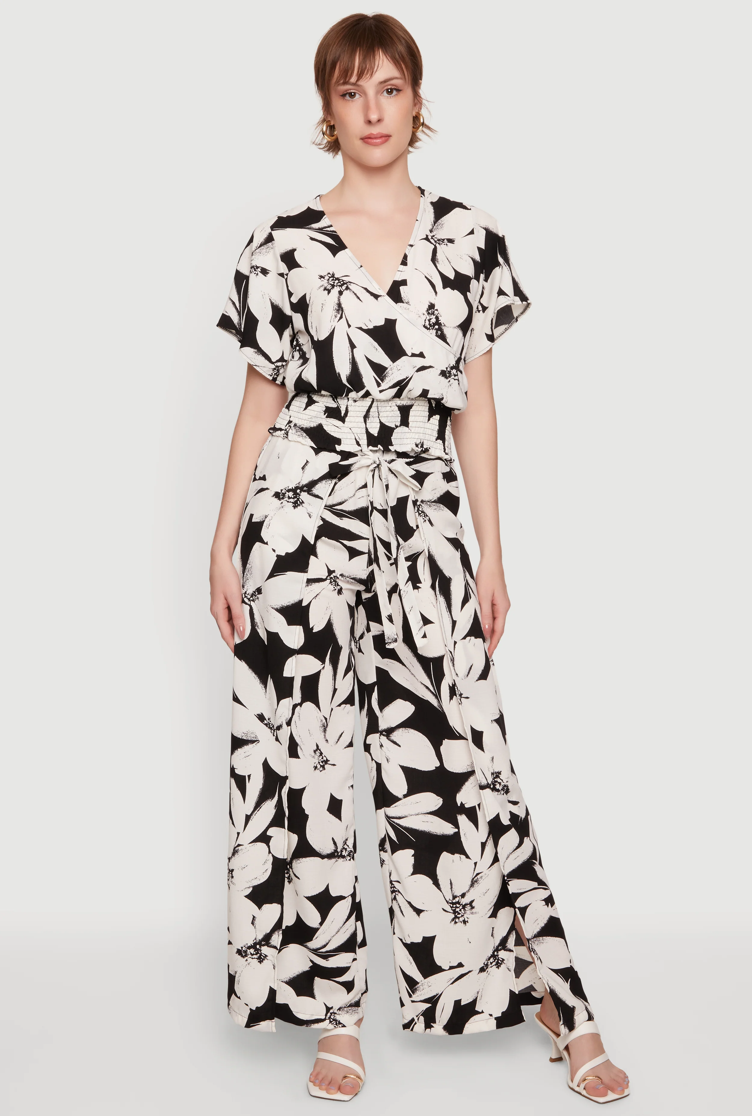 Floral Tie Waist Wide Leg Pants