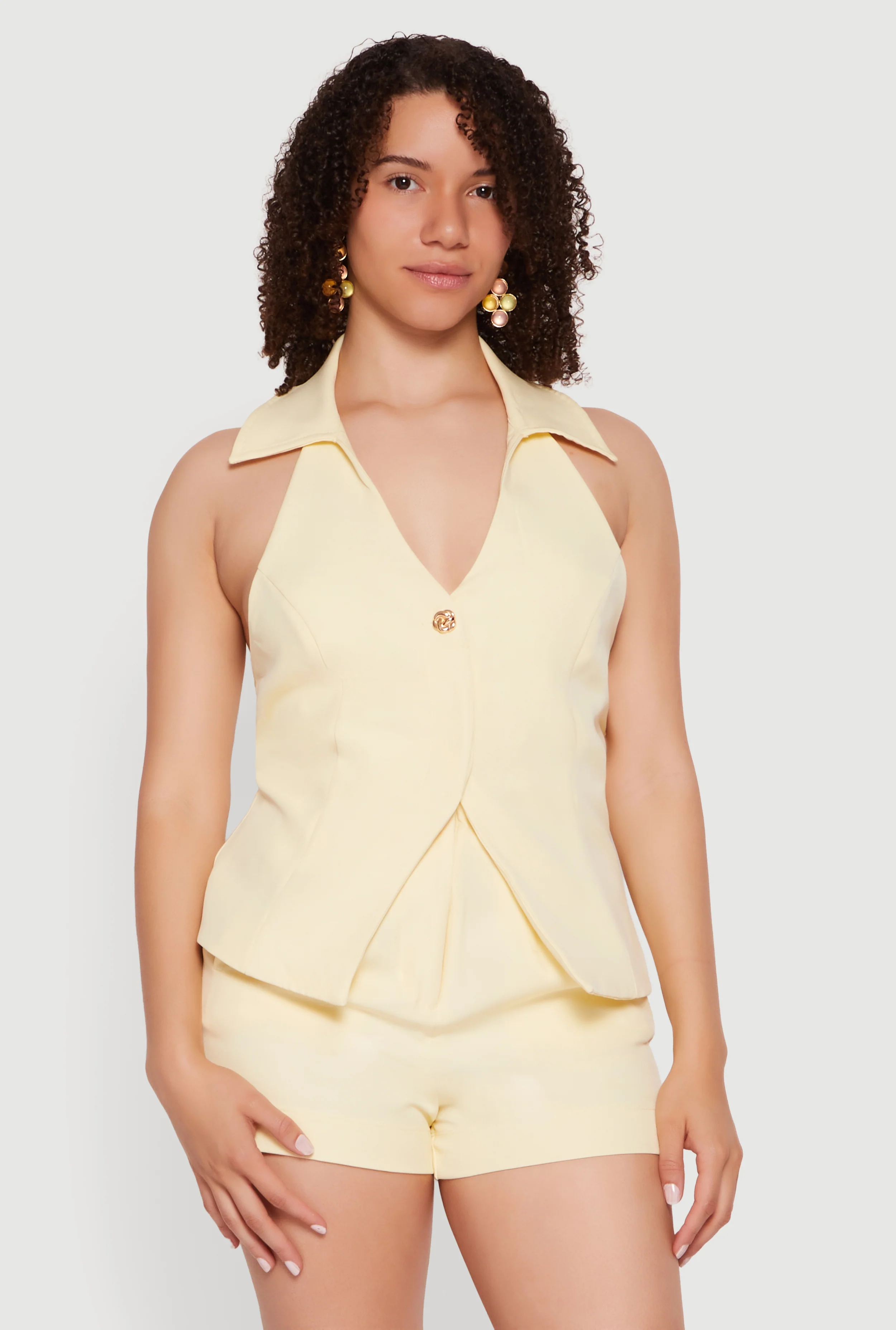 Crepe Knit Collared Halter Neck Waistcoat