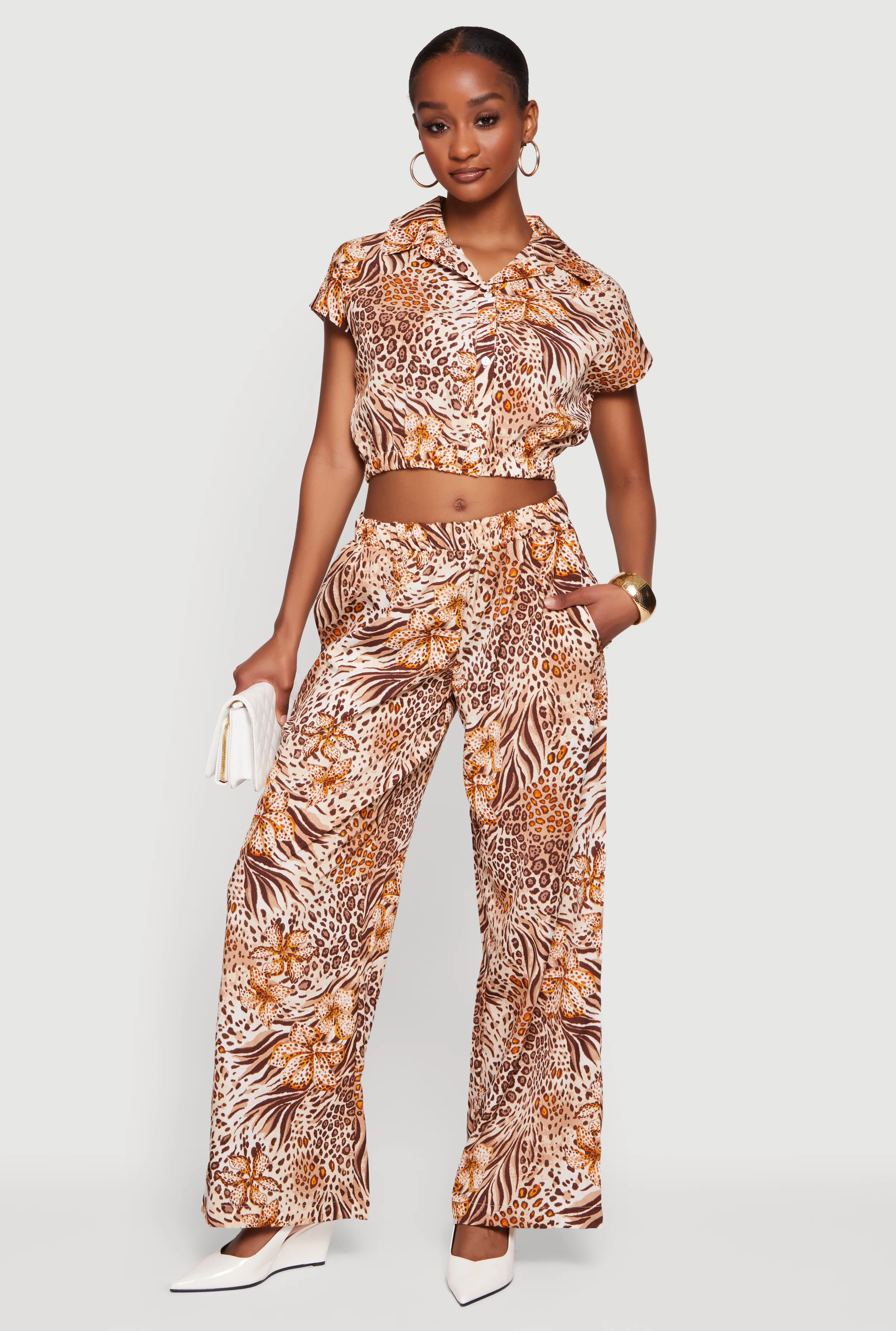 Floral Animal Print Palazzo Pants
