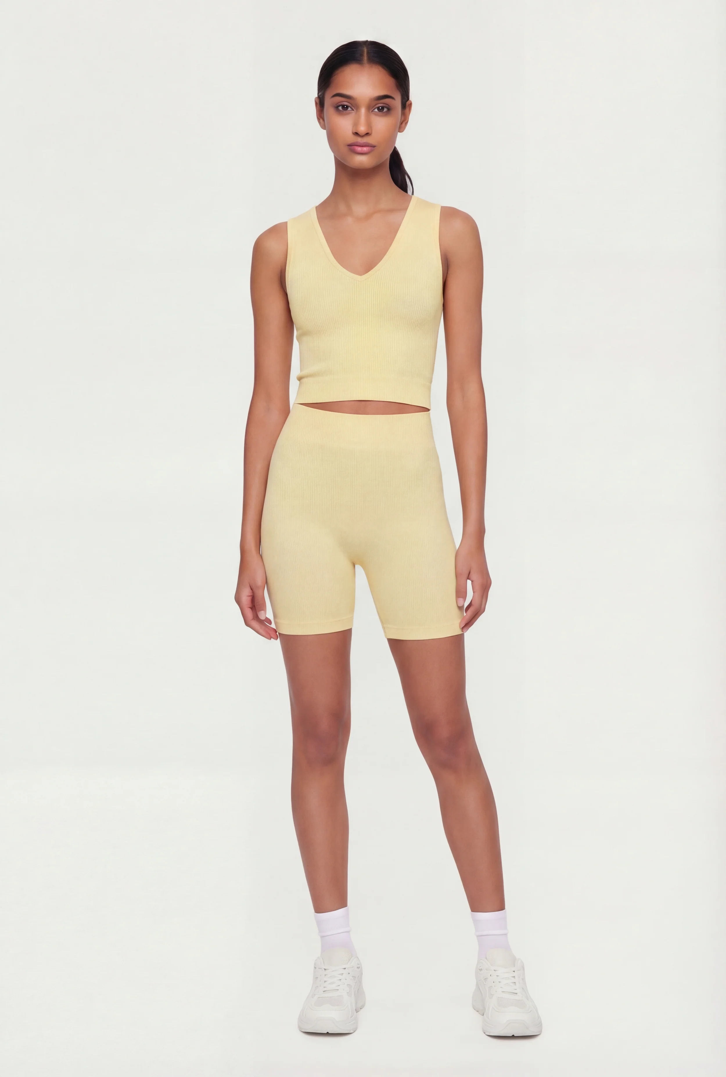 Seamless V-Neck Tank Top and Bike Shorts Set