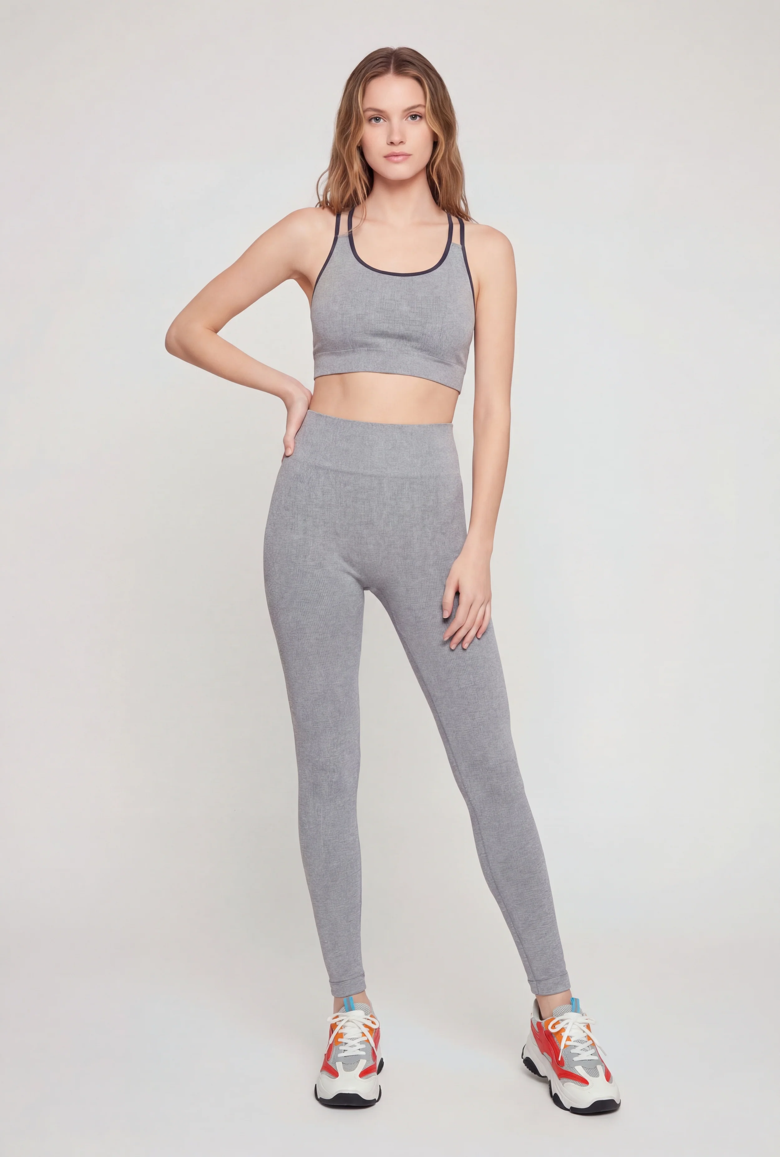 Contrast Trim Racerback Sports Bra and Leggings Set