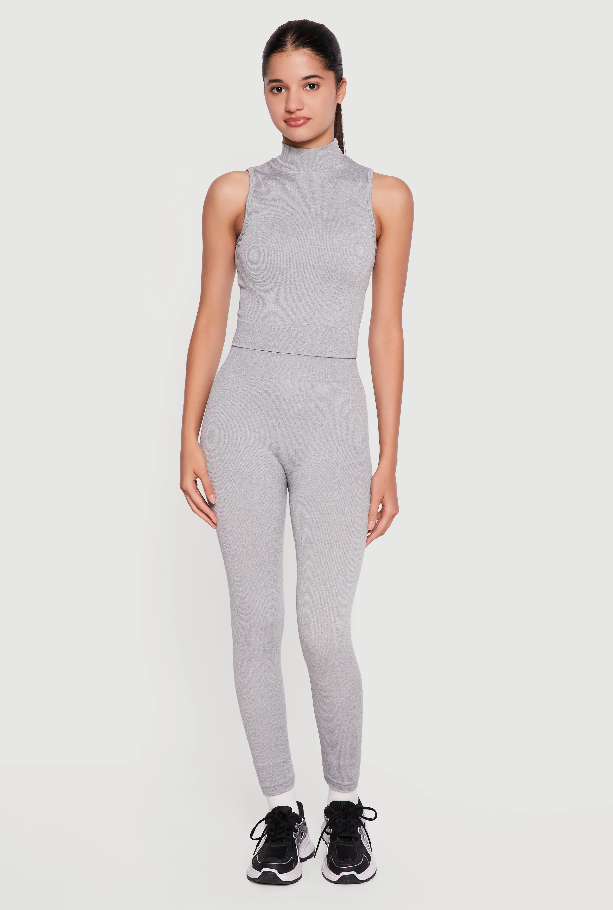 Seamless Mock Neck Crop Top and Capri Leggings Set