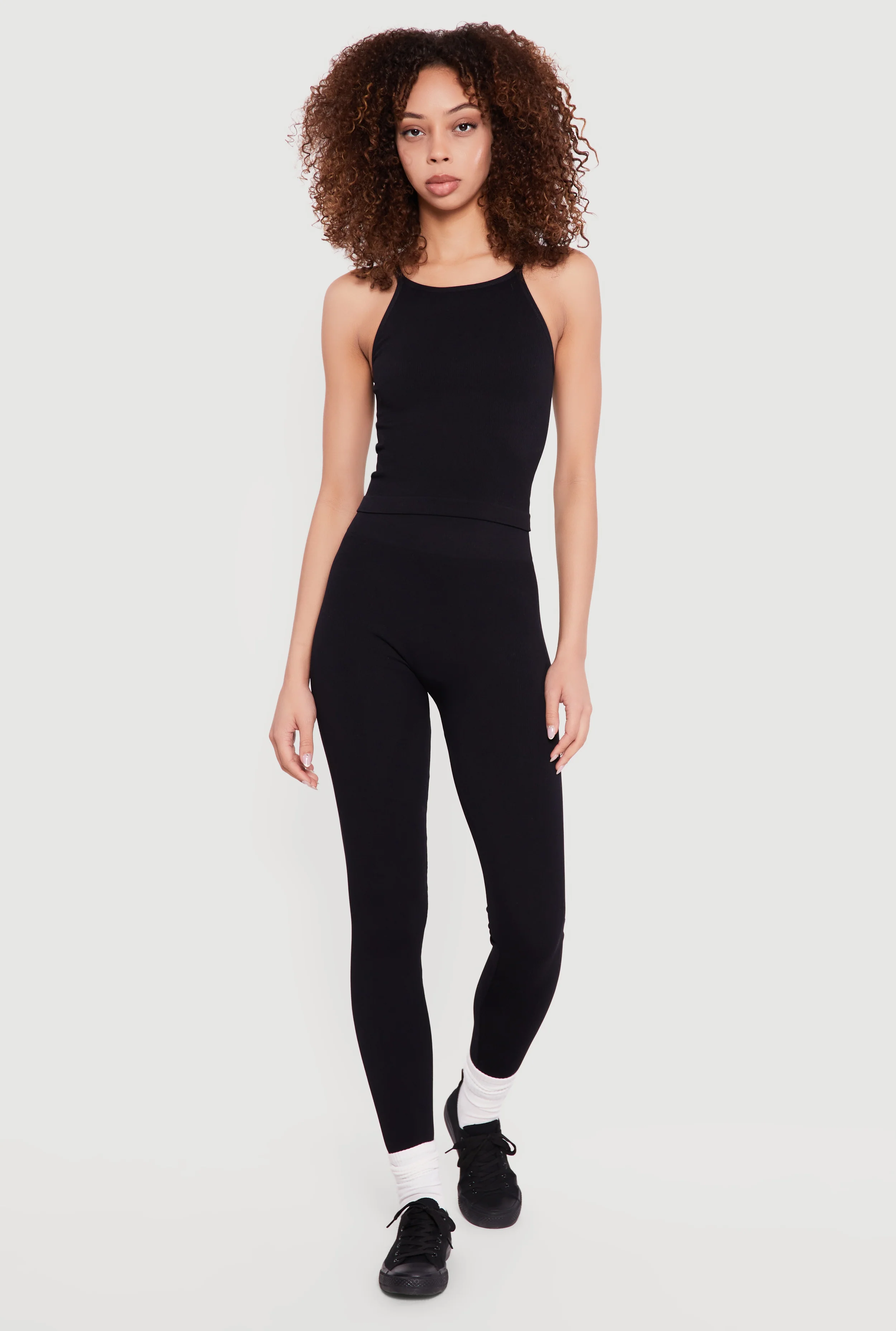 High Neck Racerback Tank Top and Leggings Set