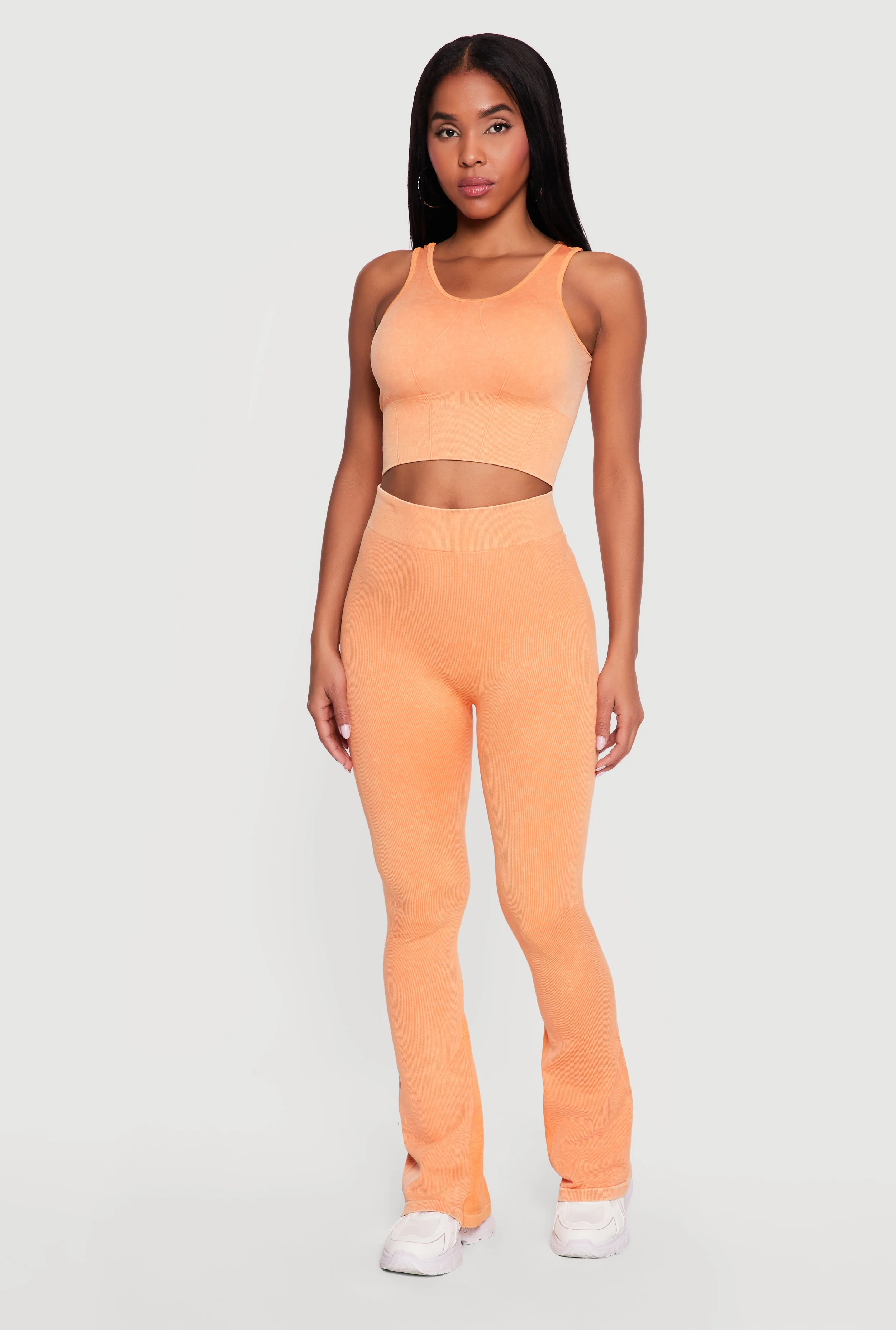 Acid Wash Ribbed Cropped Tank Top and Flare Leggings Set