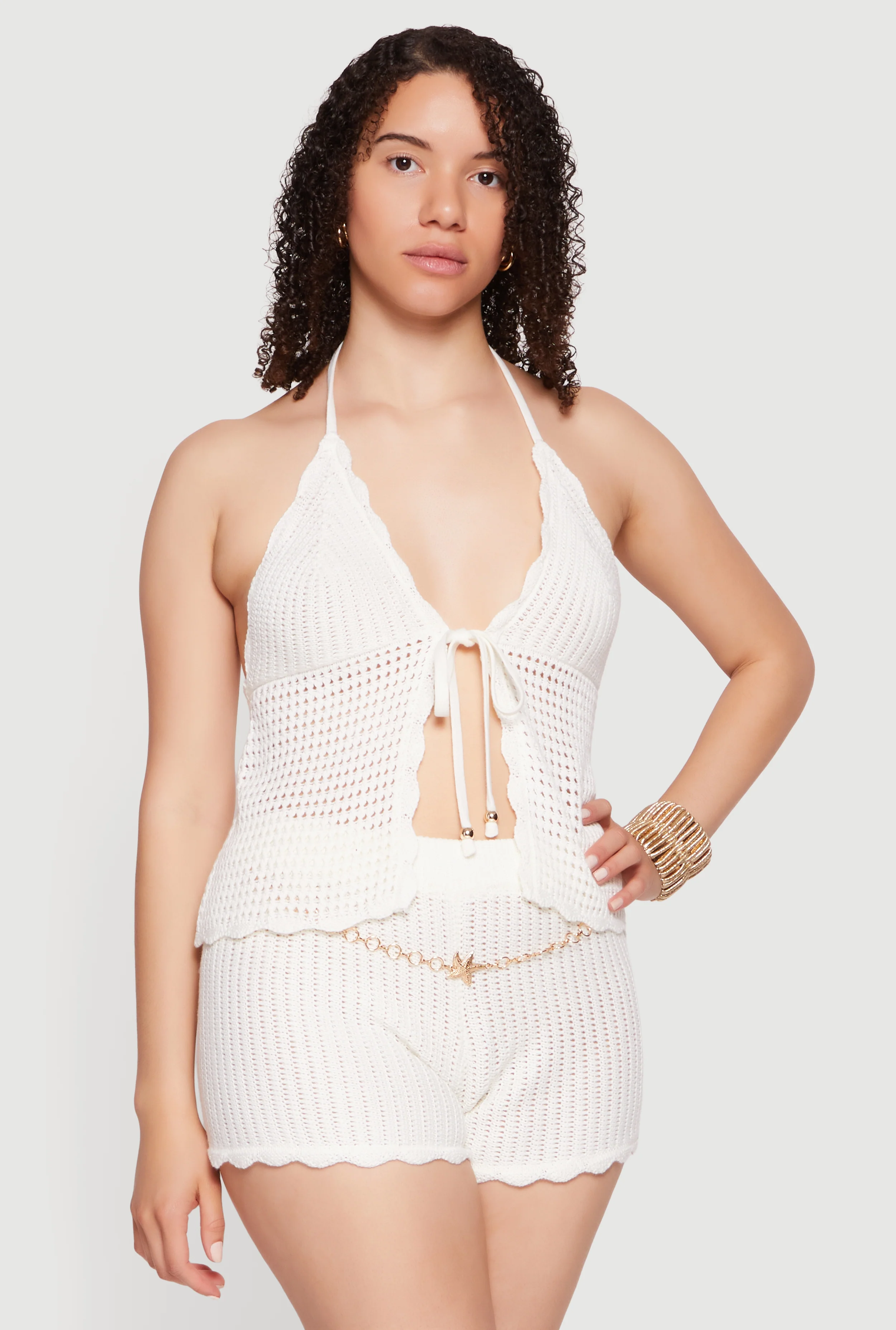 Scalloped Trim Crochet Halter Top