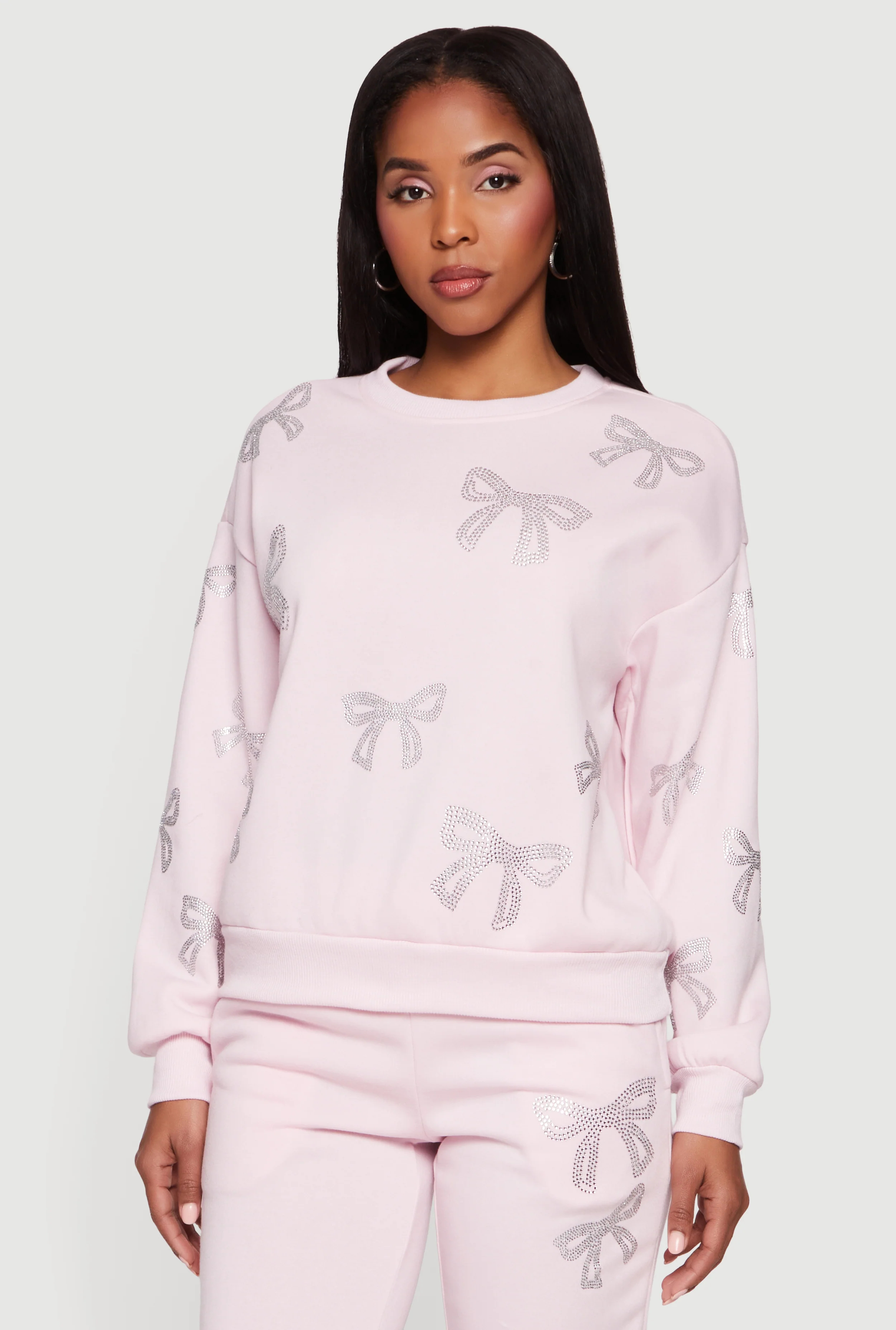 Almost Famous Pullover Sweatshirt with Rhinestone Graphic