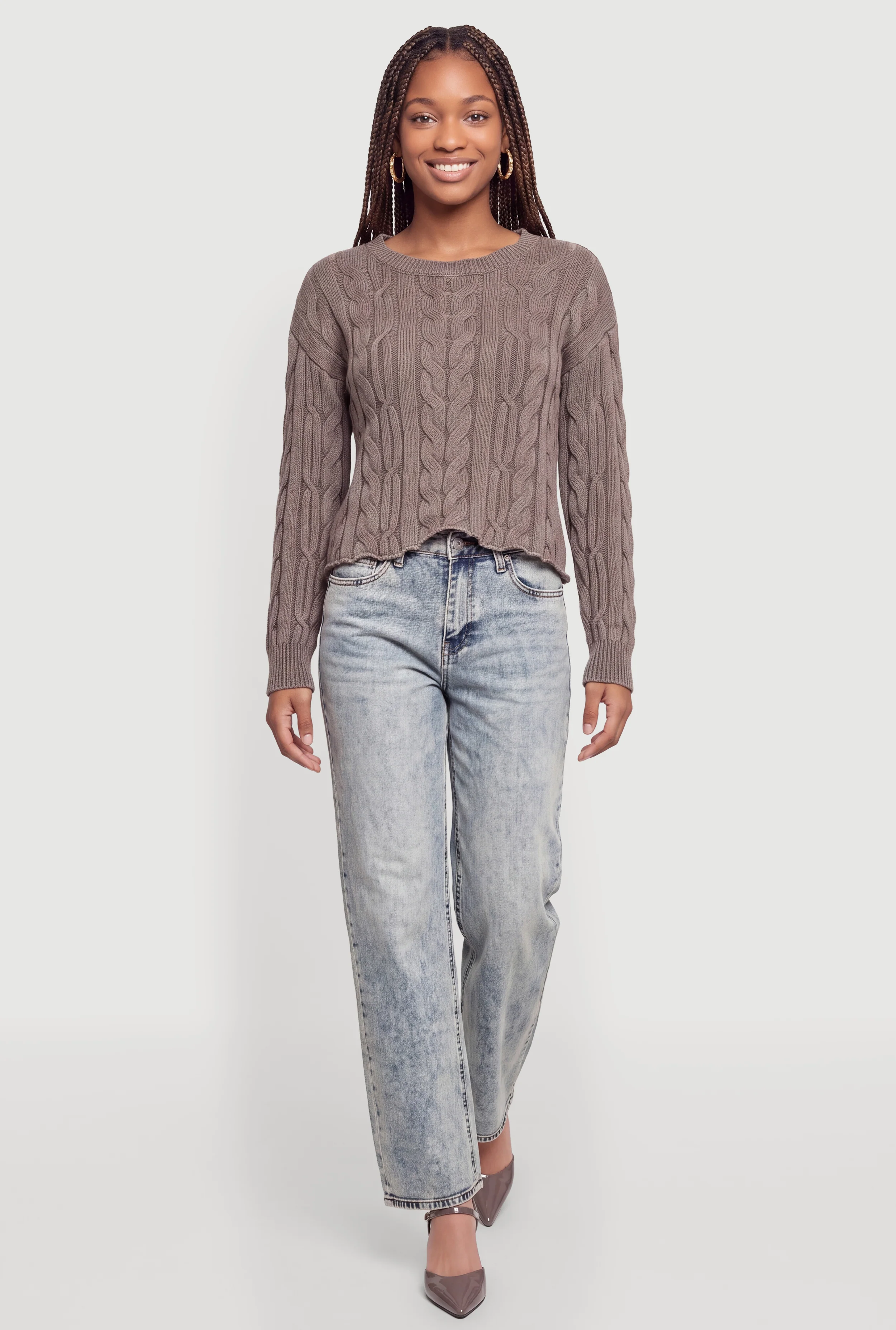 Cable Knit Raw Hem Sweater