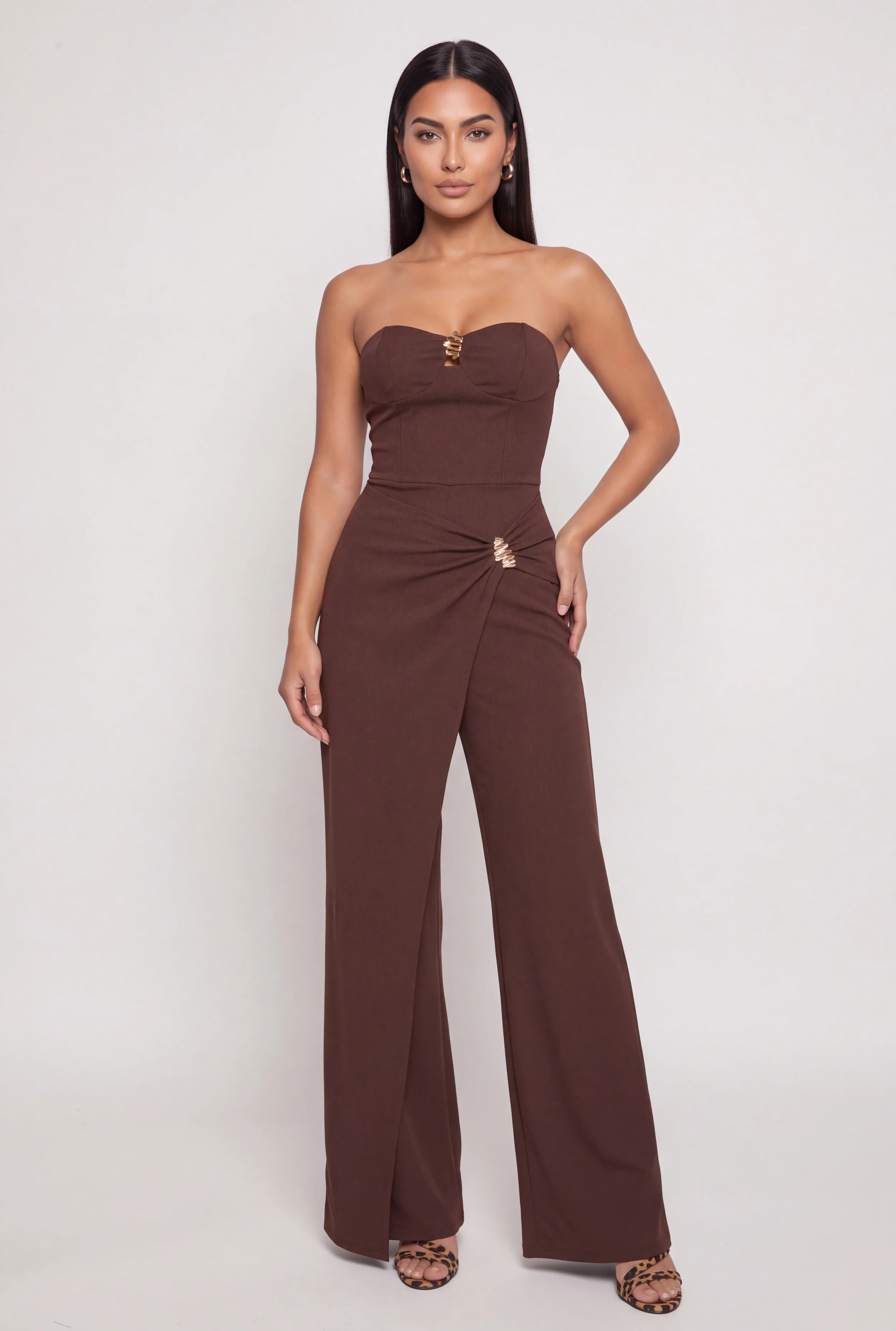 Metallic Detail Flap Overlay Tube Jumpsuit