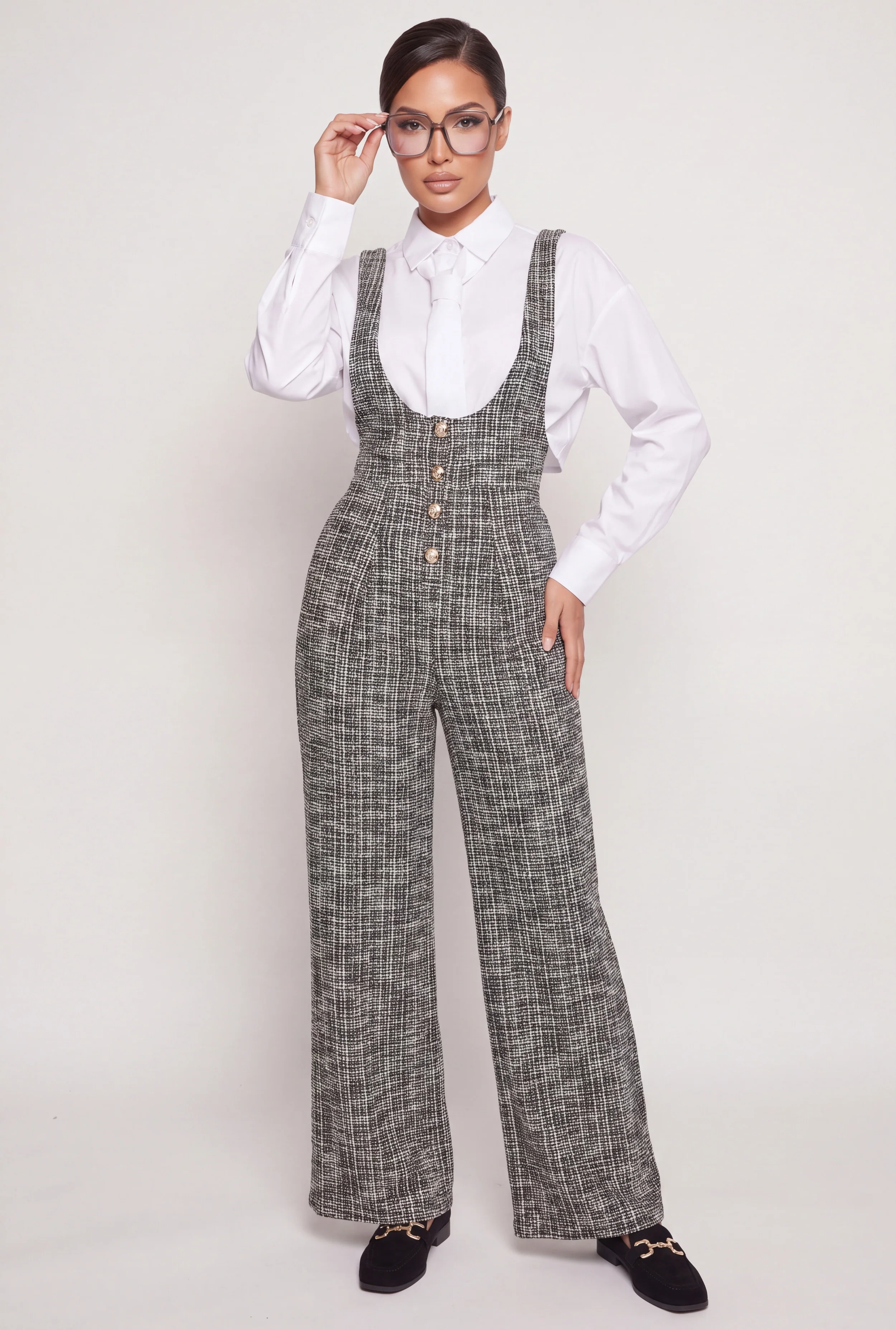 Lurex Tweed Wide Leg Overall