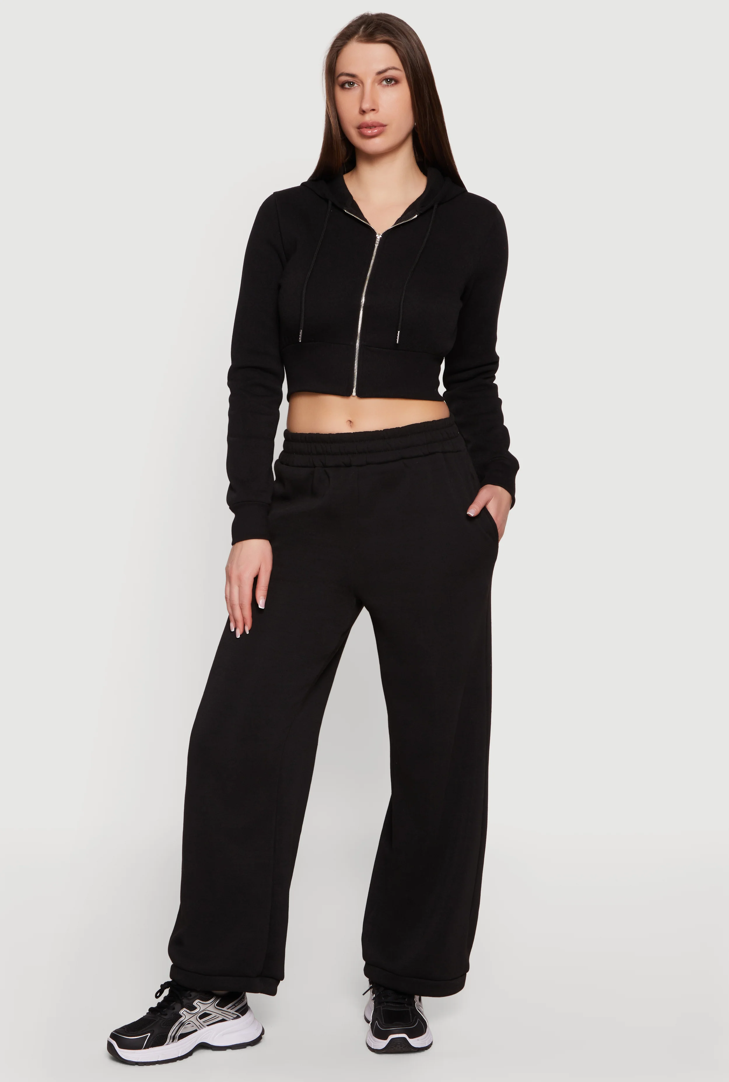 Fleece Zip Front Cropped Hoodie