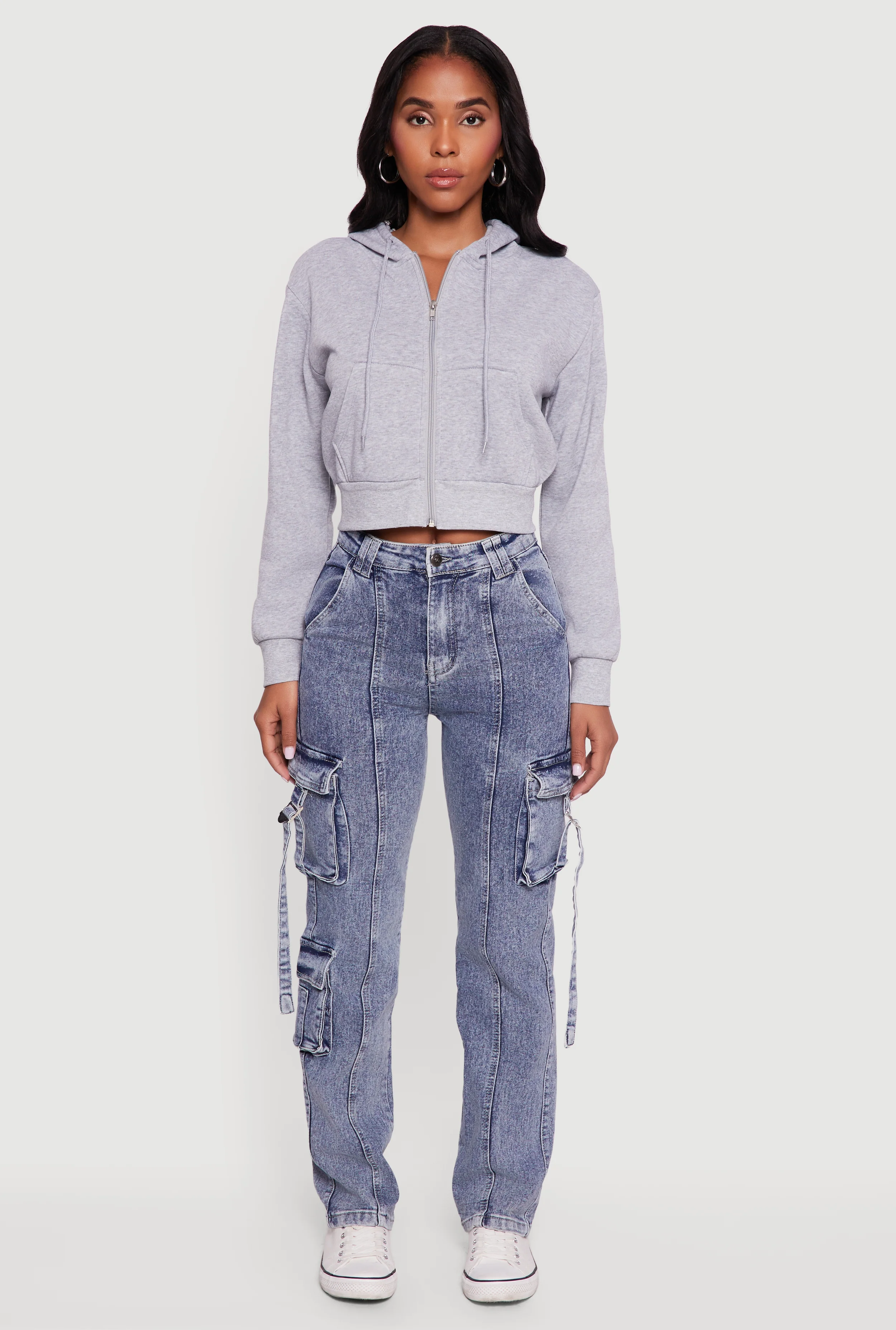 Cropped Zip Front Hoodie