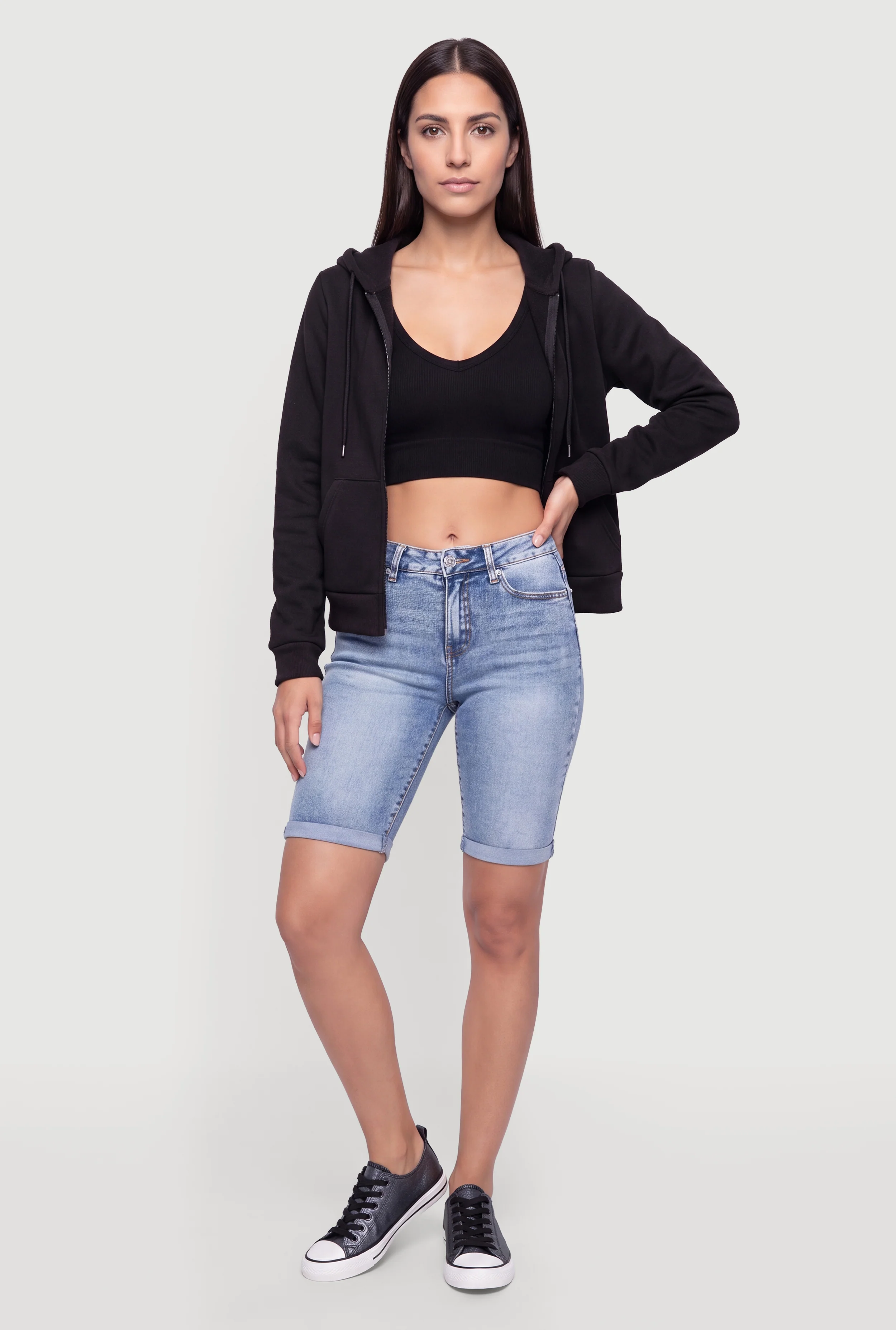 Fleece Long Sleeve Zip Front Hoodie