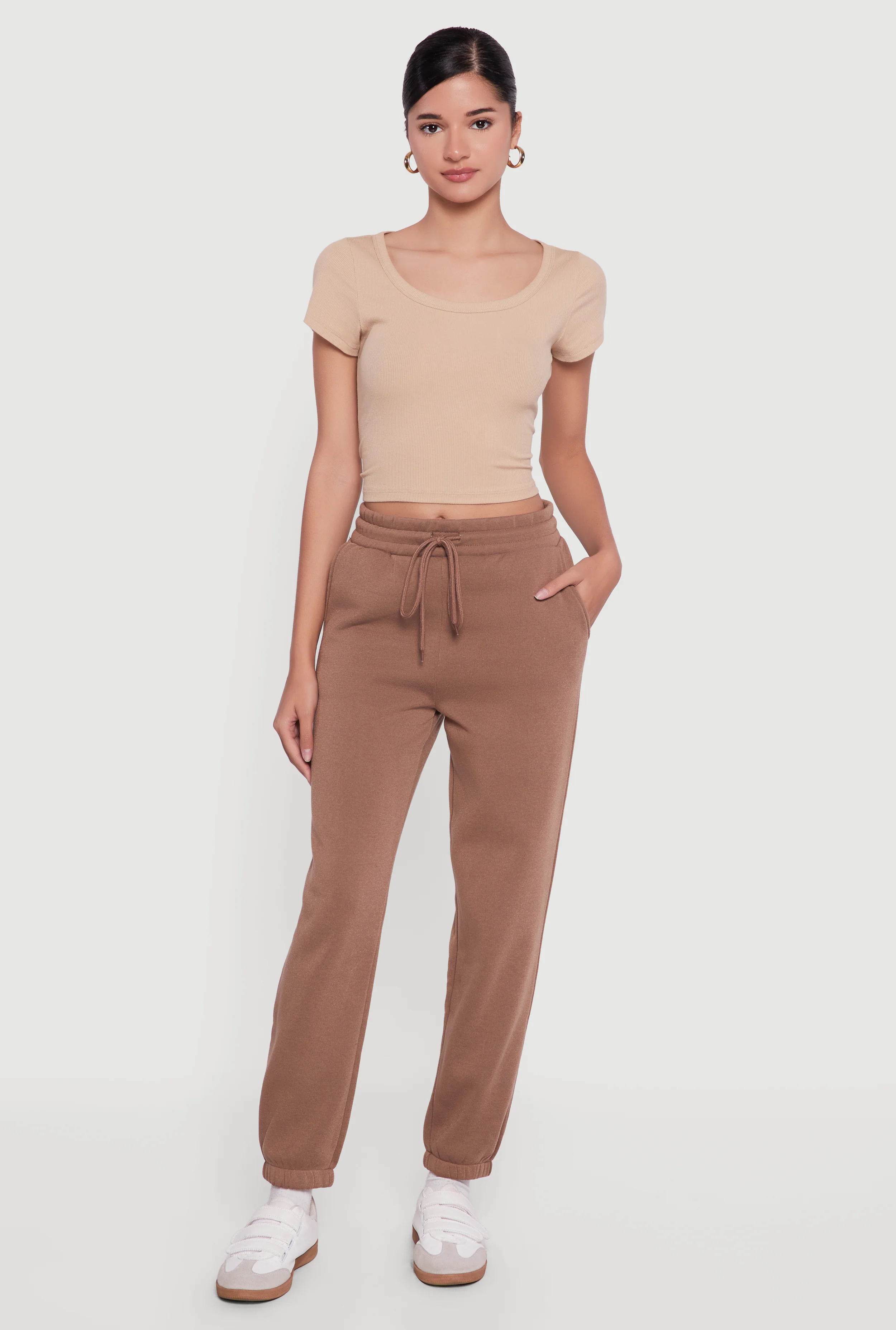 High Waisted Drawstring Fleece Sweatpants