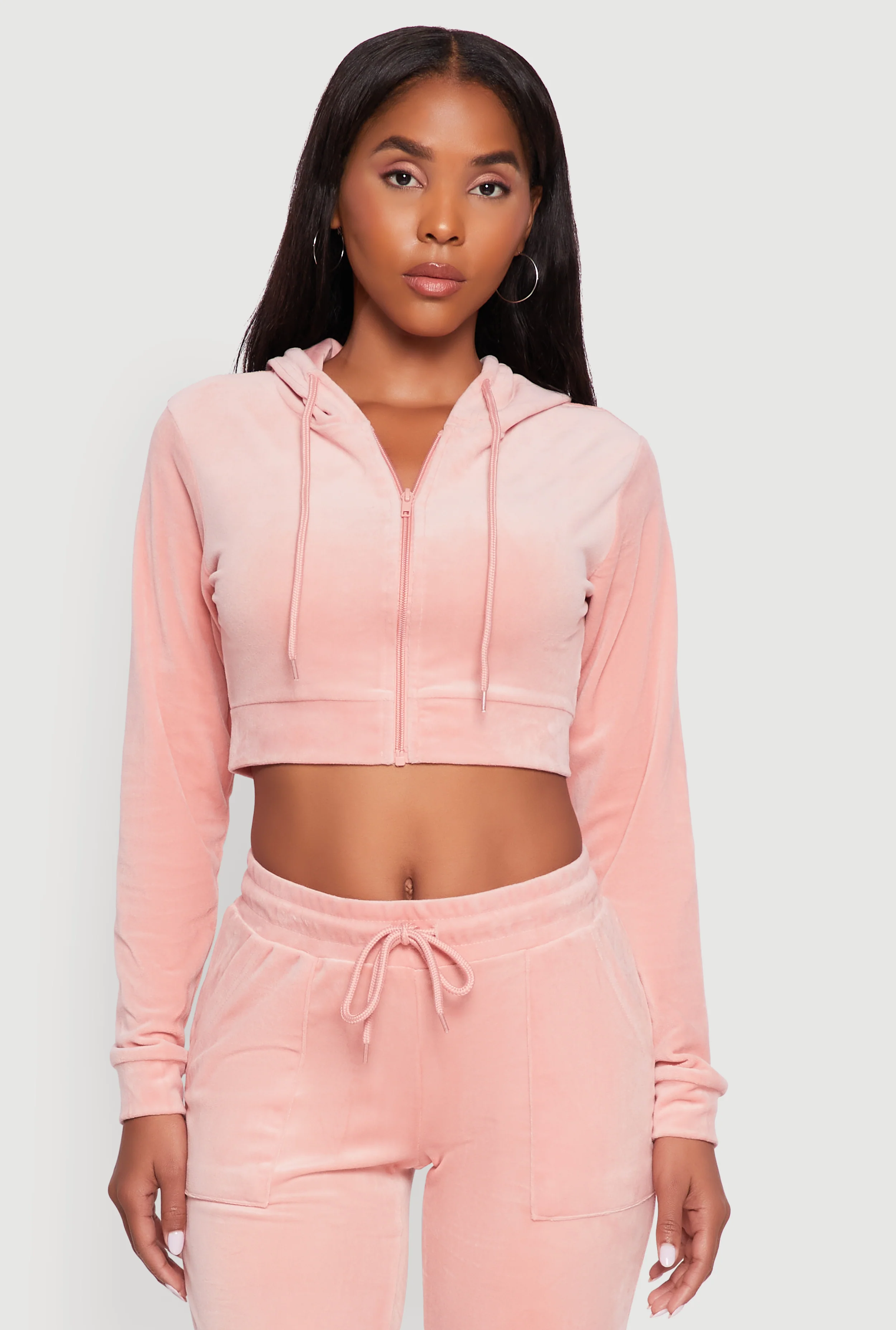 Velour Cropped Hooded Sweatshirt