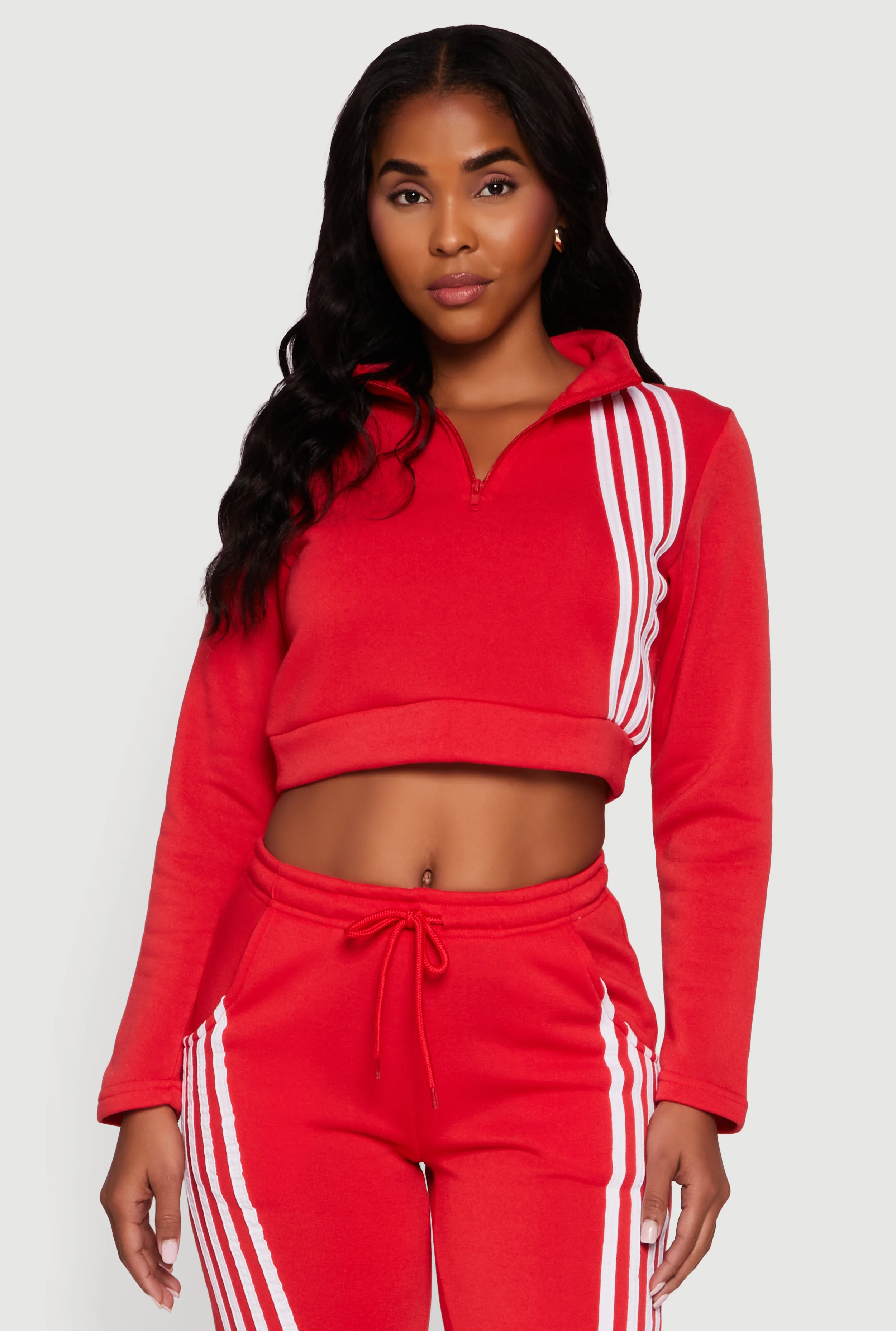 Contrast Trim Fleece Lined Cropped Sweatshirt