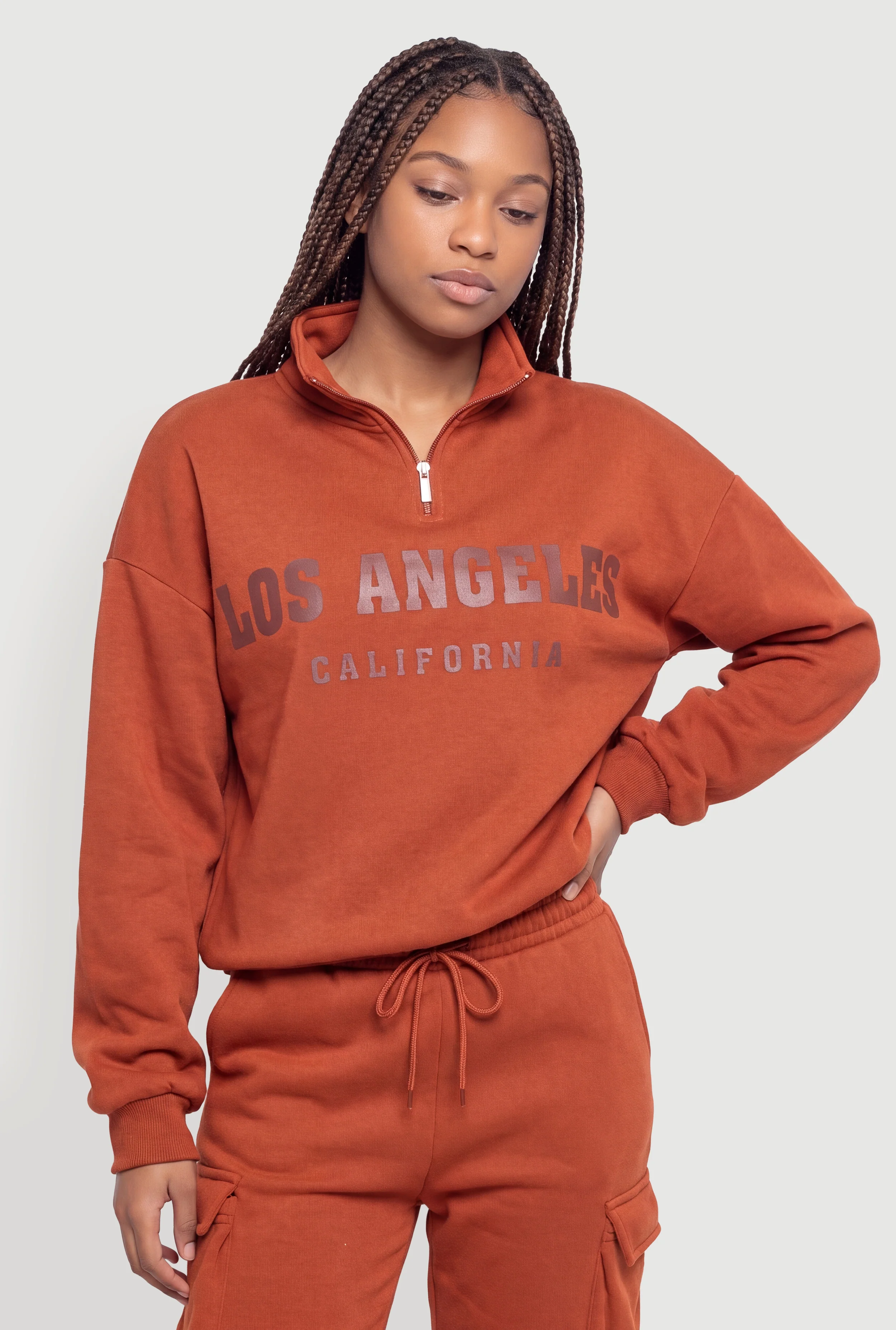 Los Angeles Graphic Quarter Zip Mock Neck Sweatshirt