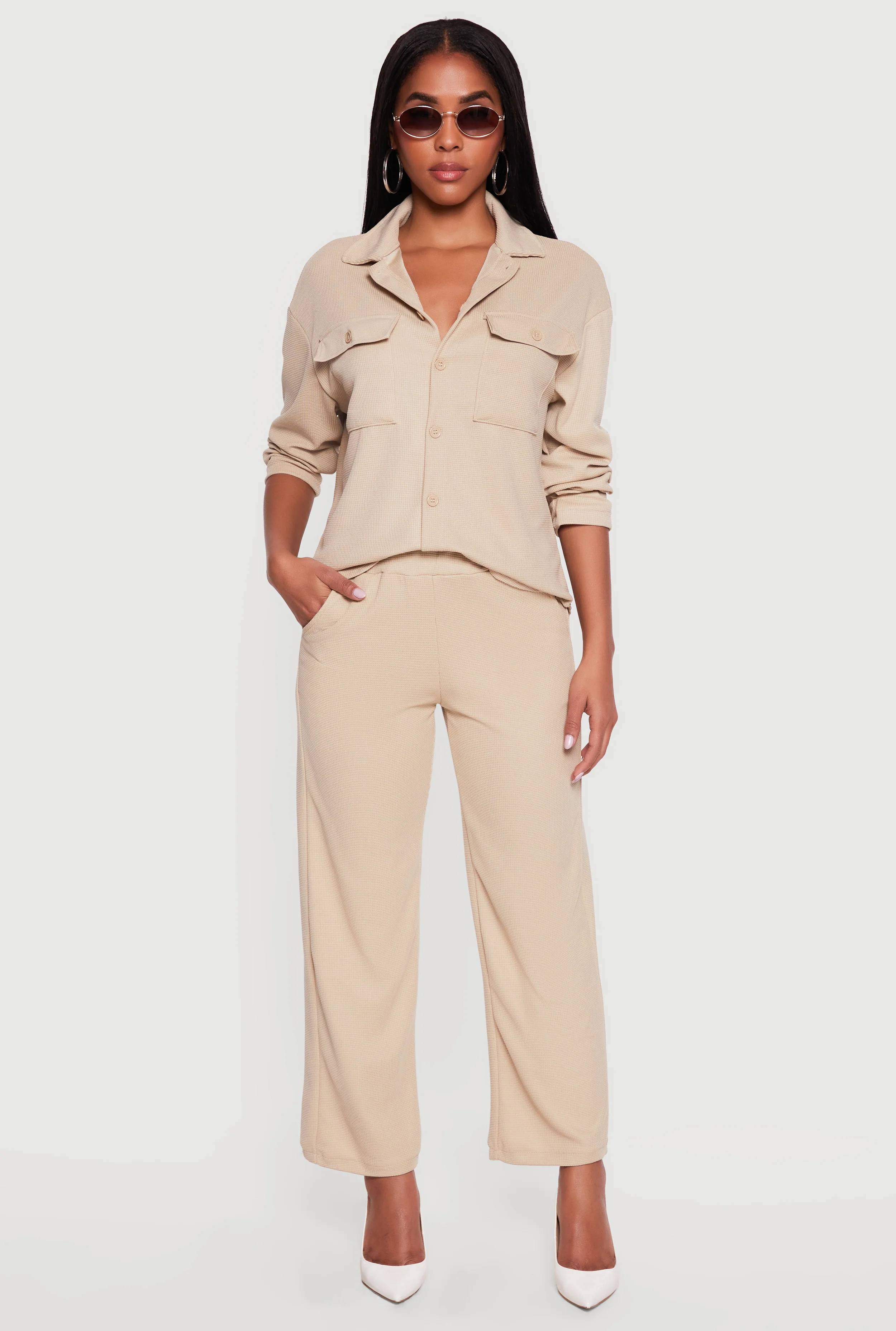 Textured Knit Wide Leg Pants