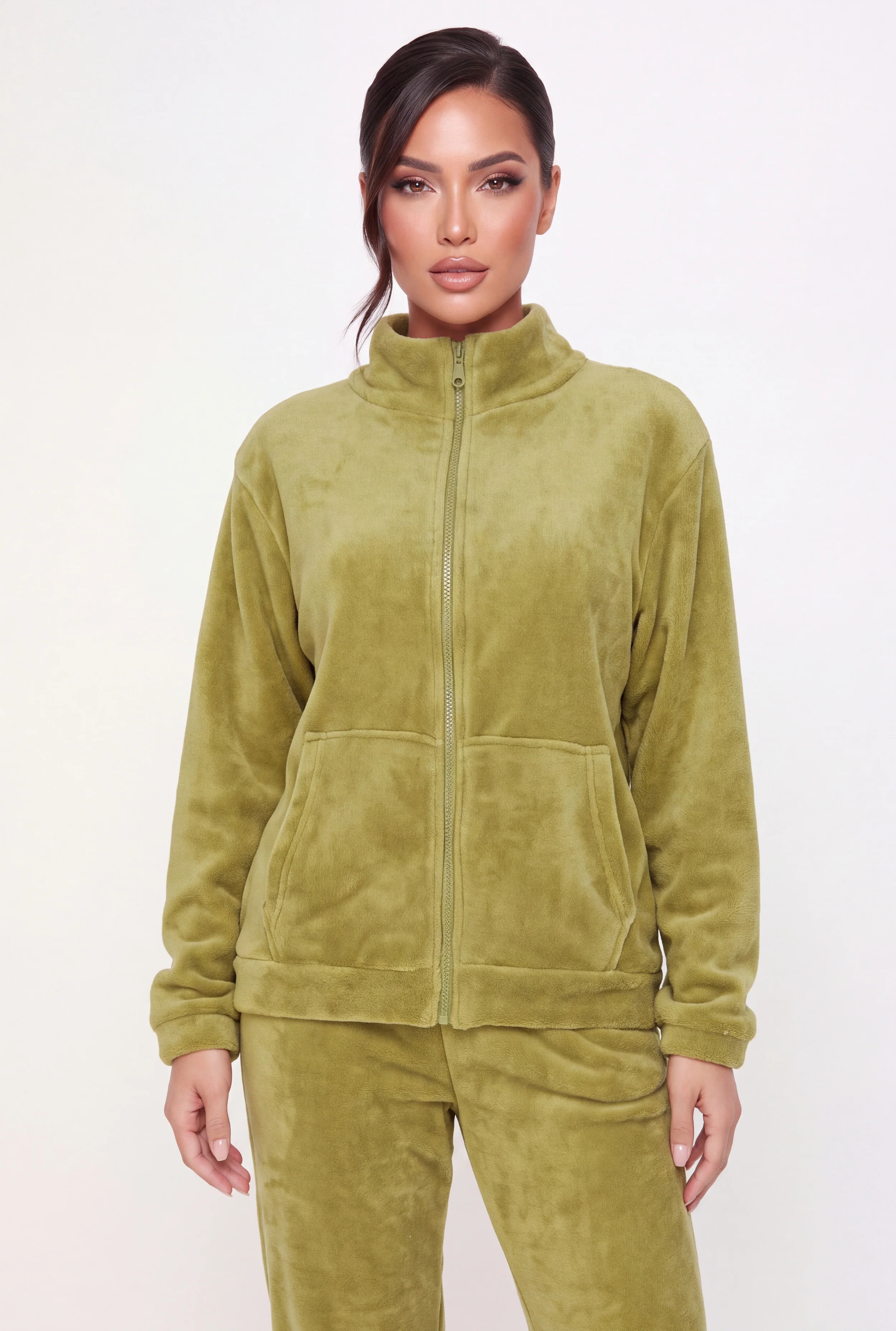 Plush Mock Neck Zip Front Jacket