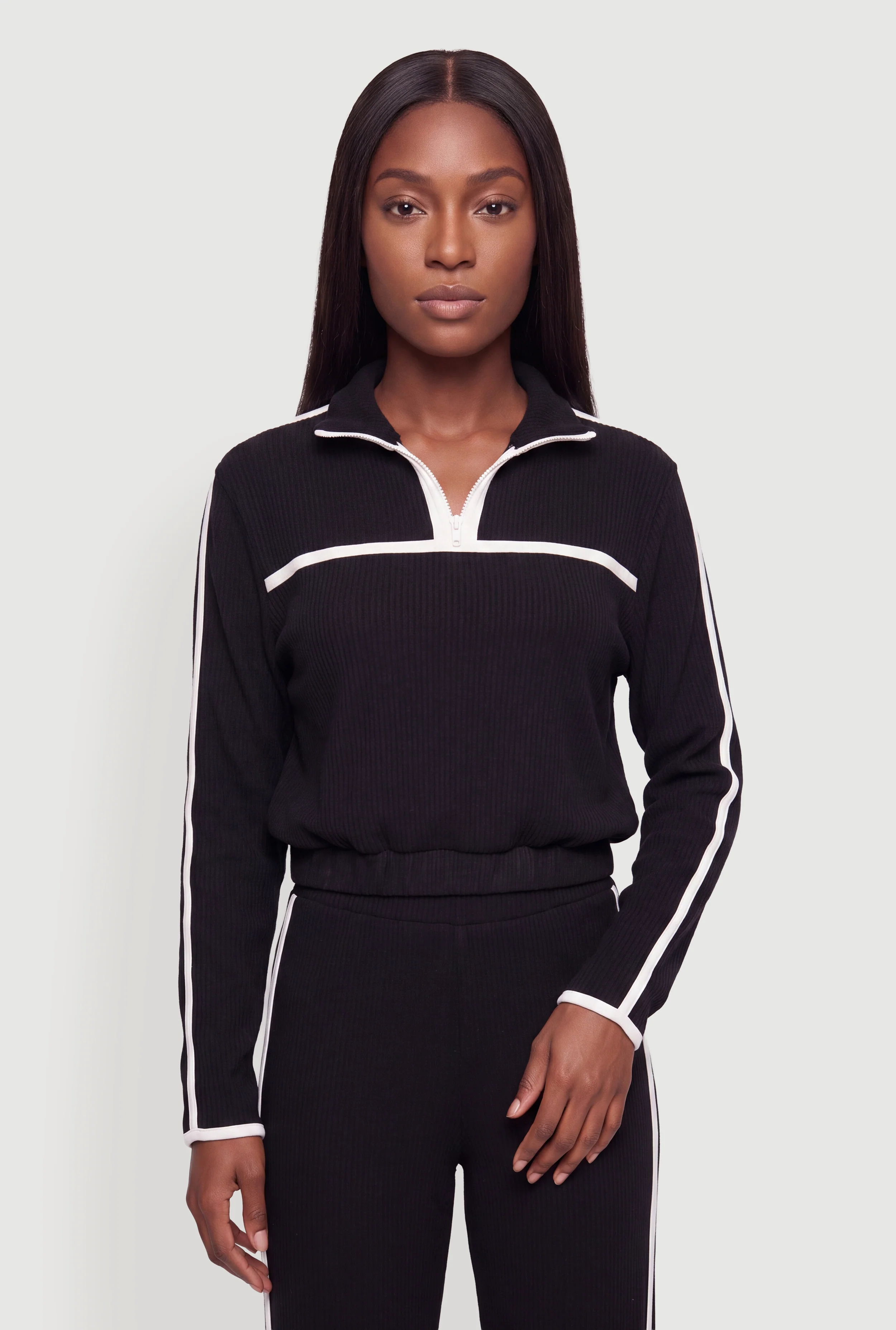 Contrast Trim Quarter Zip Top