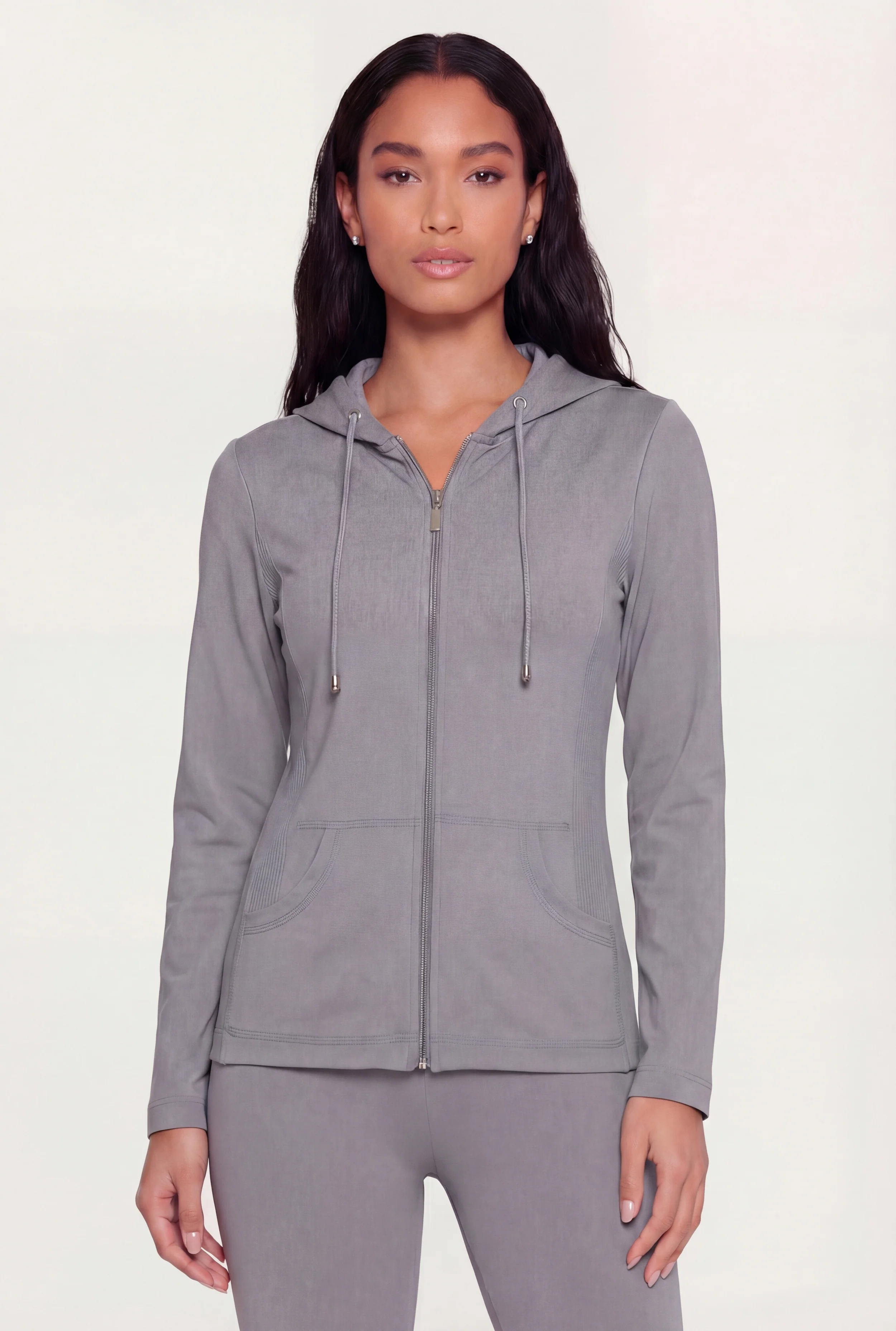 Drawstring Hooded Zip Front Track Jacket