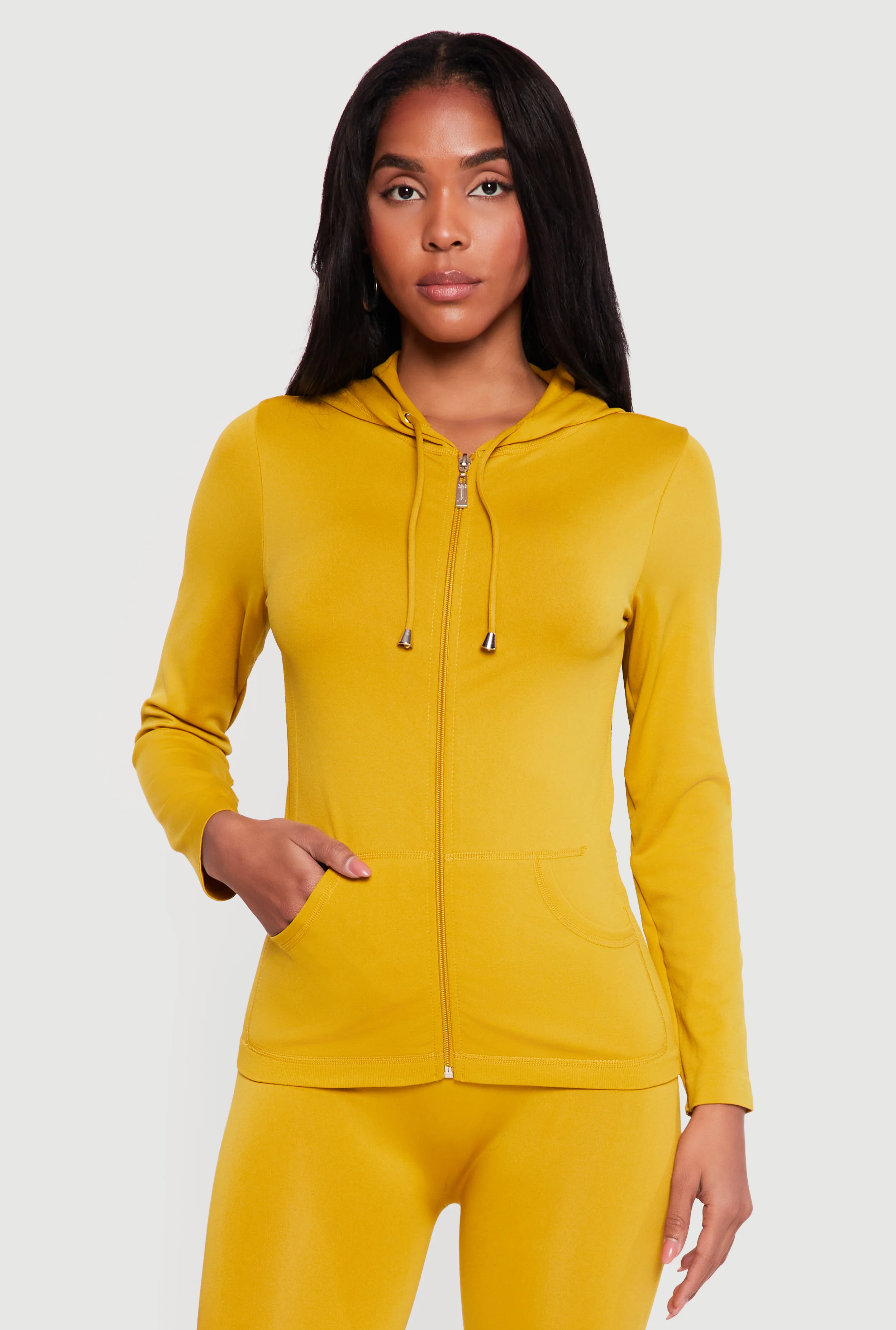 Drawstring Hooded Zip Front Track Jacket