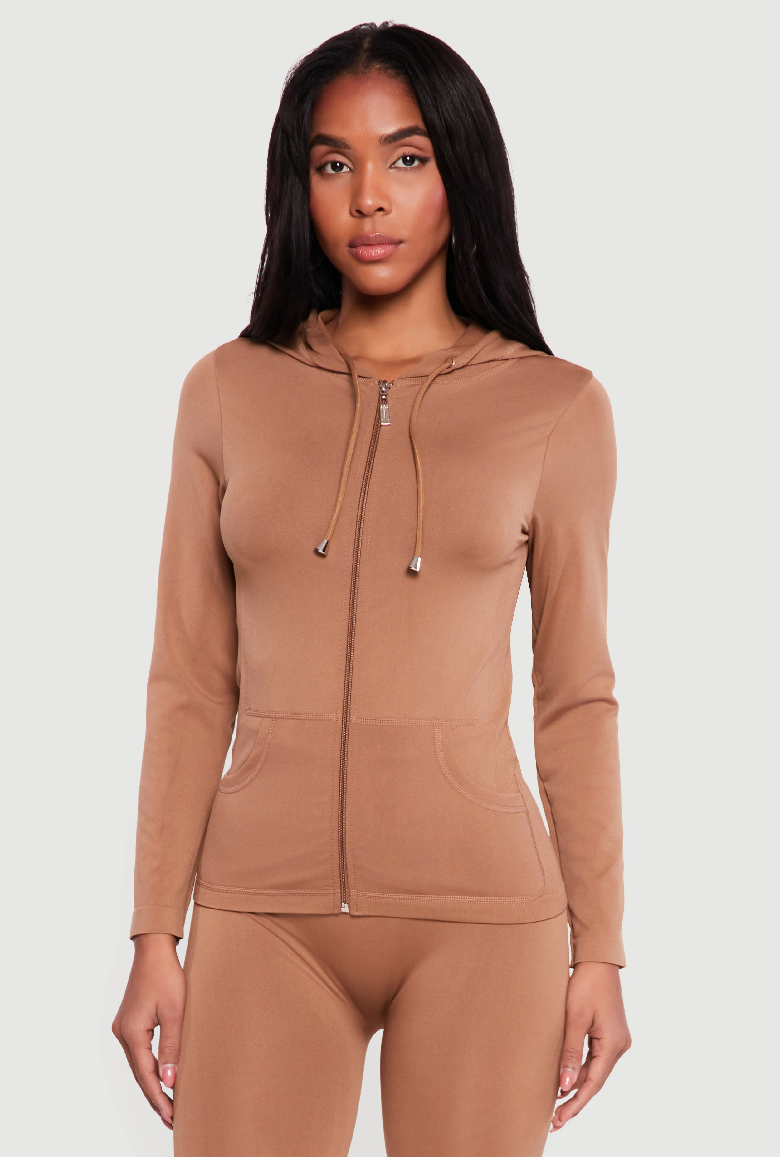 Drawstring Hooded Zip Front Track Jacket