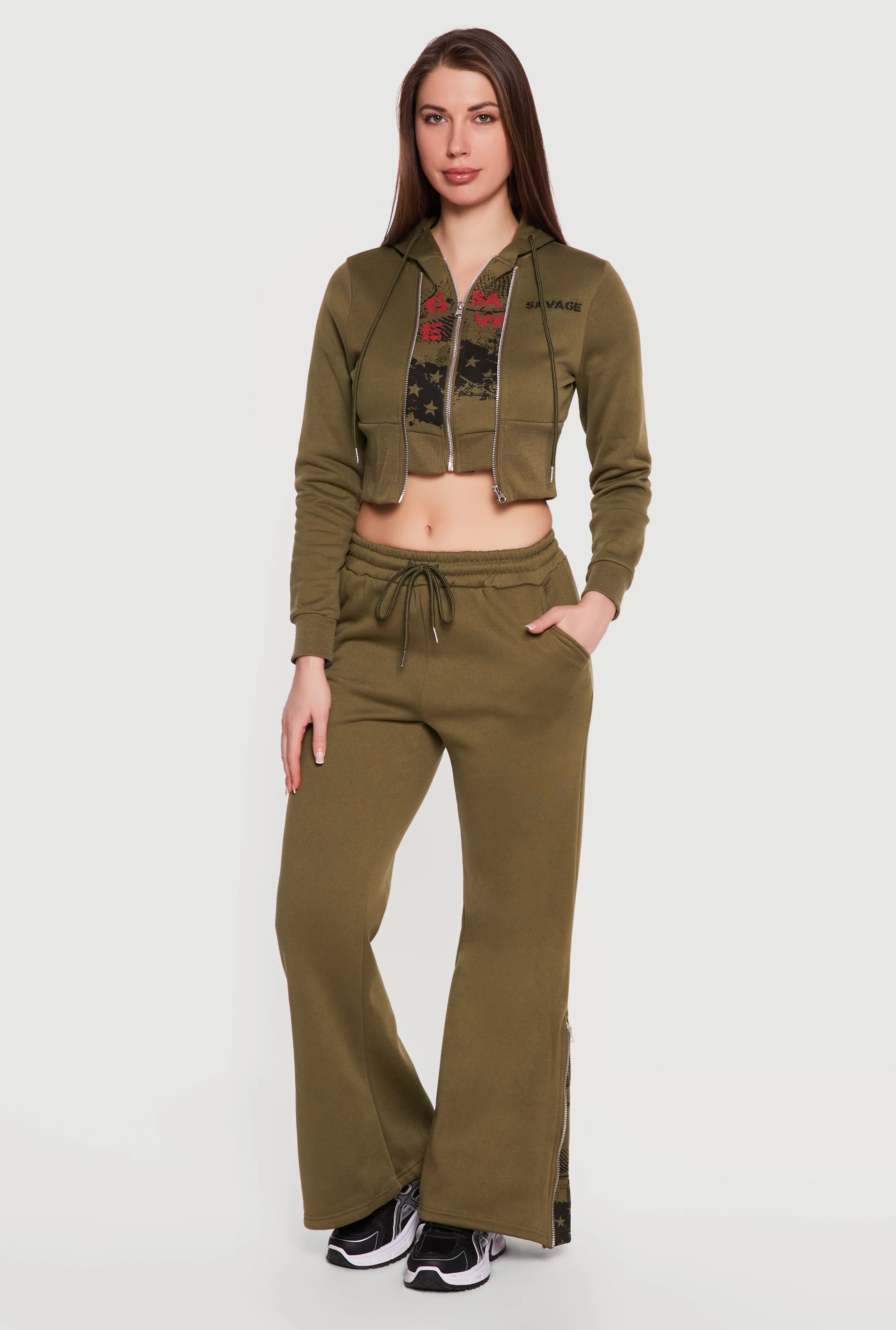 Savage Graphic Zip Hem Boot Cut Sweatpants