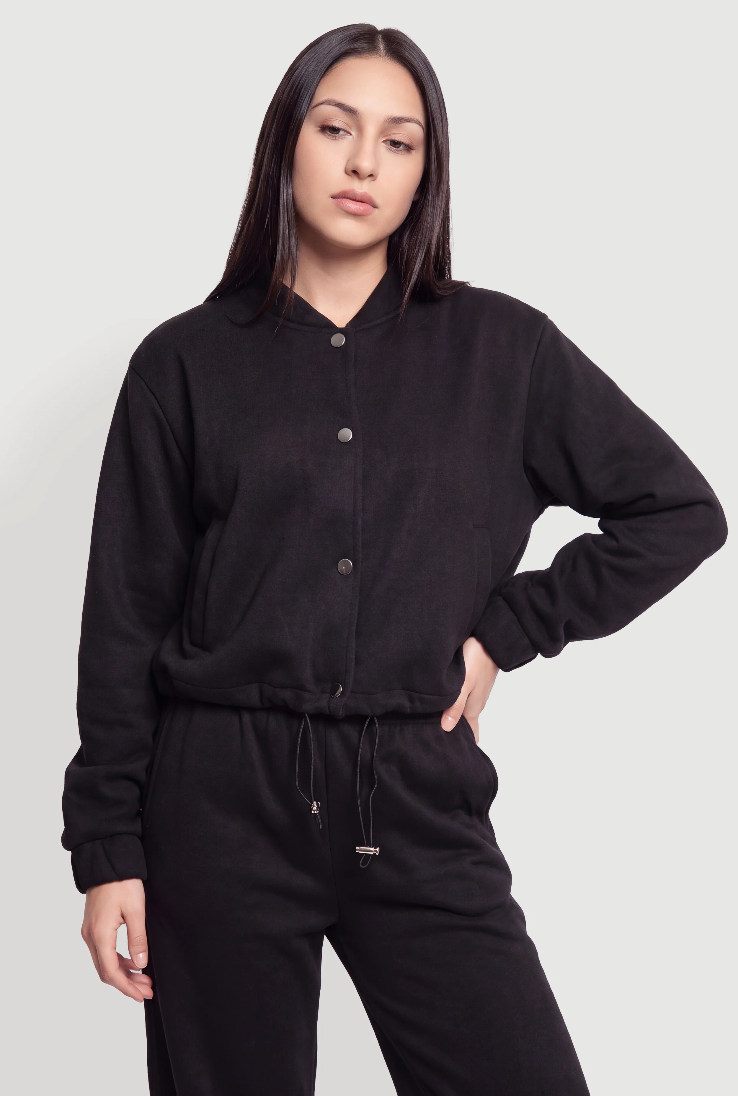Snap Button Front Bomber Jacket