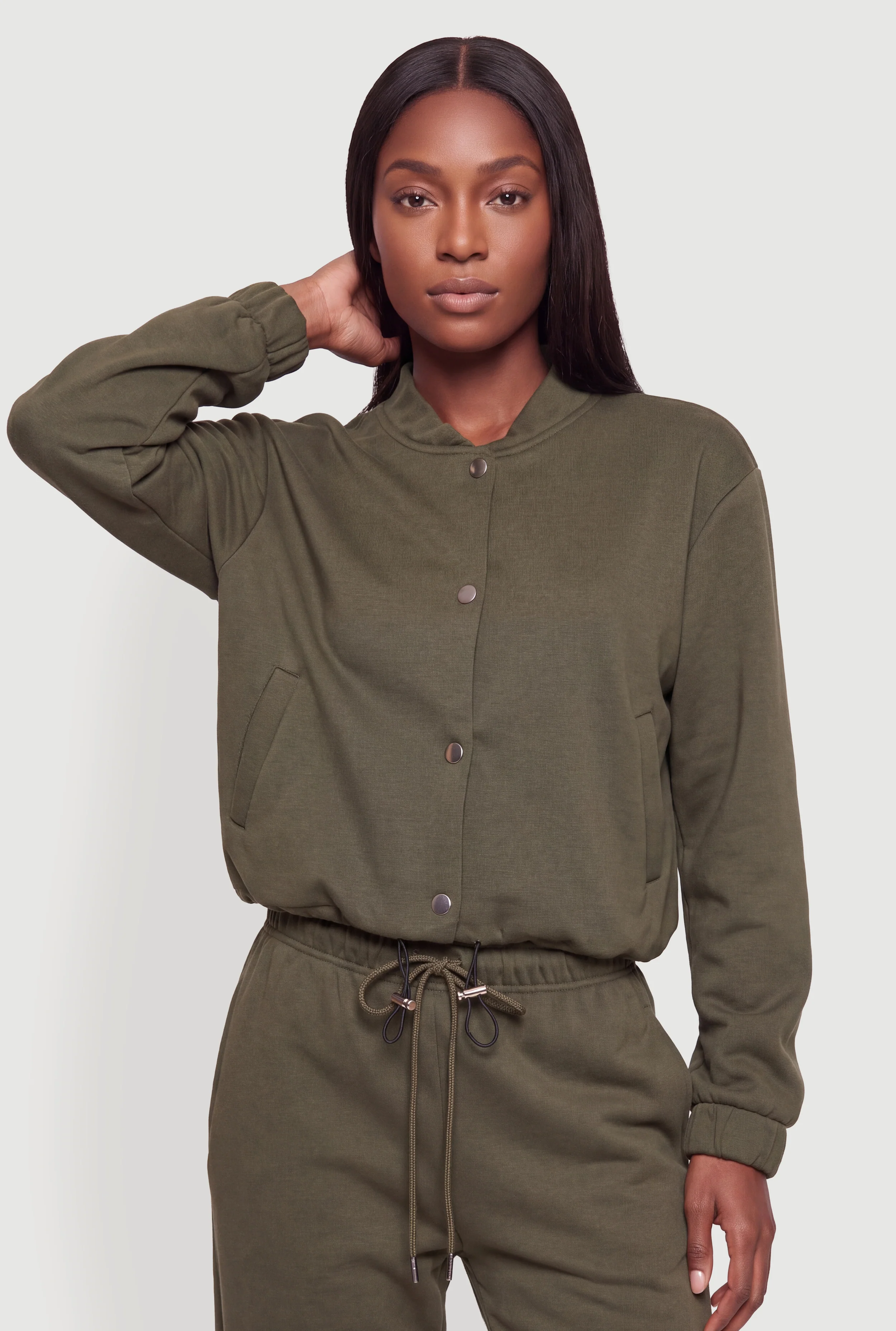 Snap Button Front Bomber Jacket