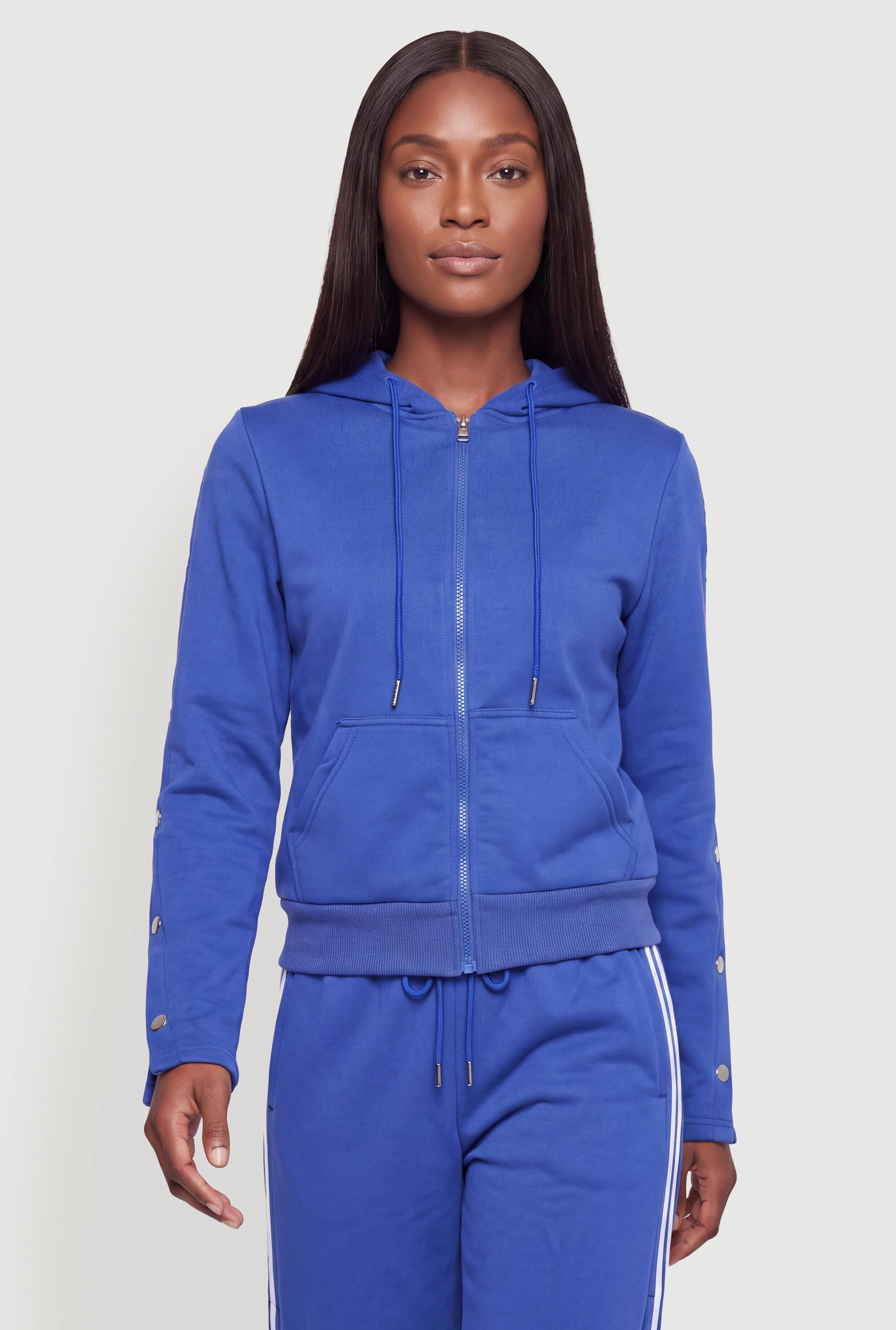 Side Snap Long Sleeve Zip Front Hoodie