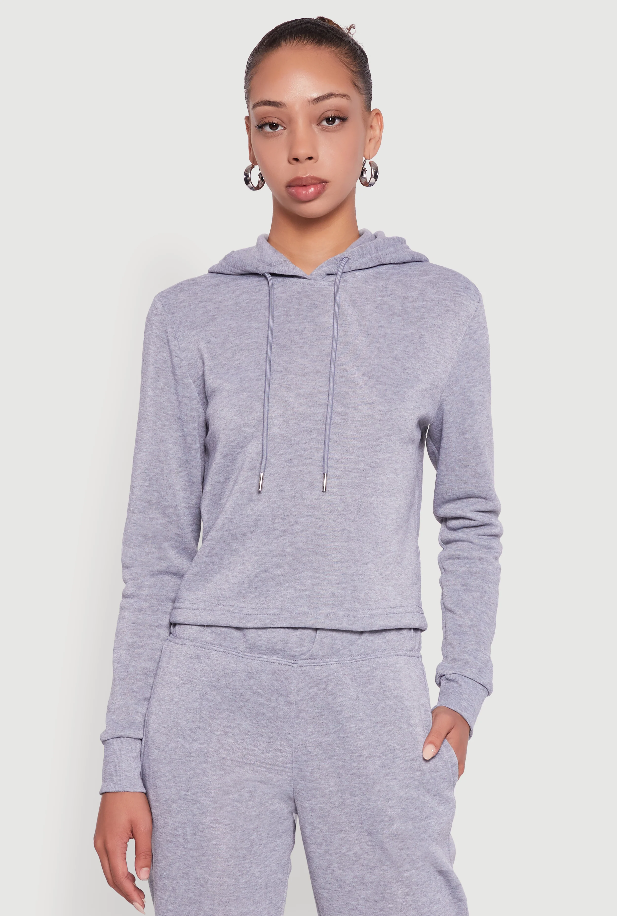Fleece Lined Cropped  Pullover Hooded Sweatshirt