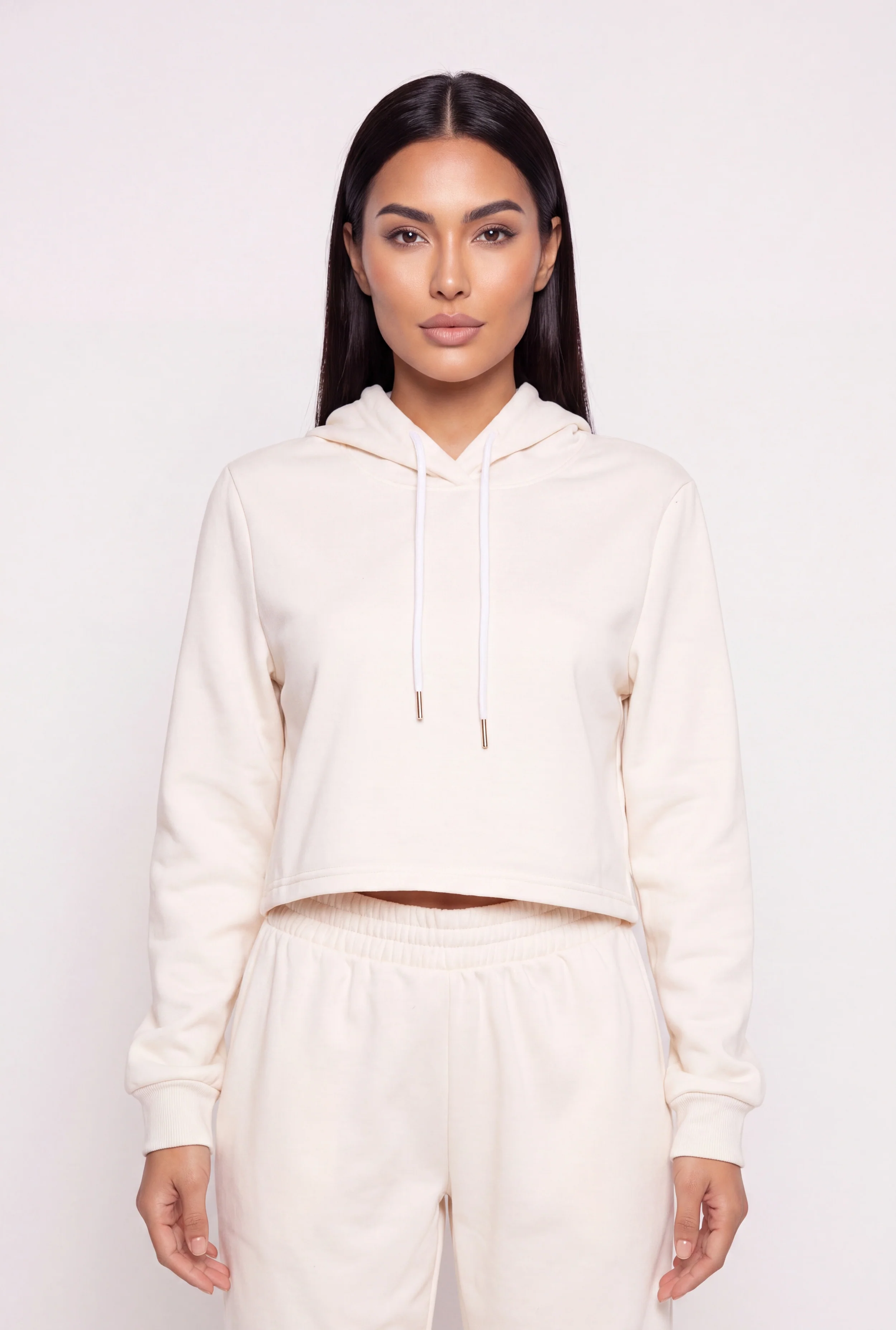 Fleece Lined Cropped  Pullover Hooded Sweatshirt