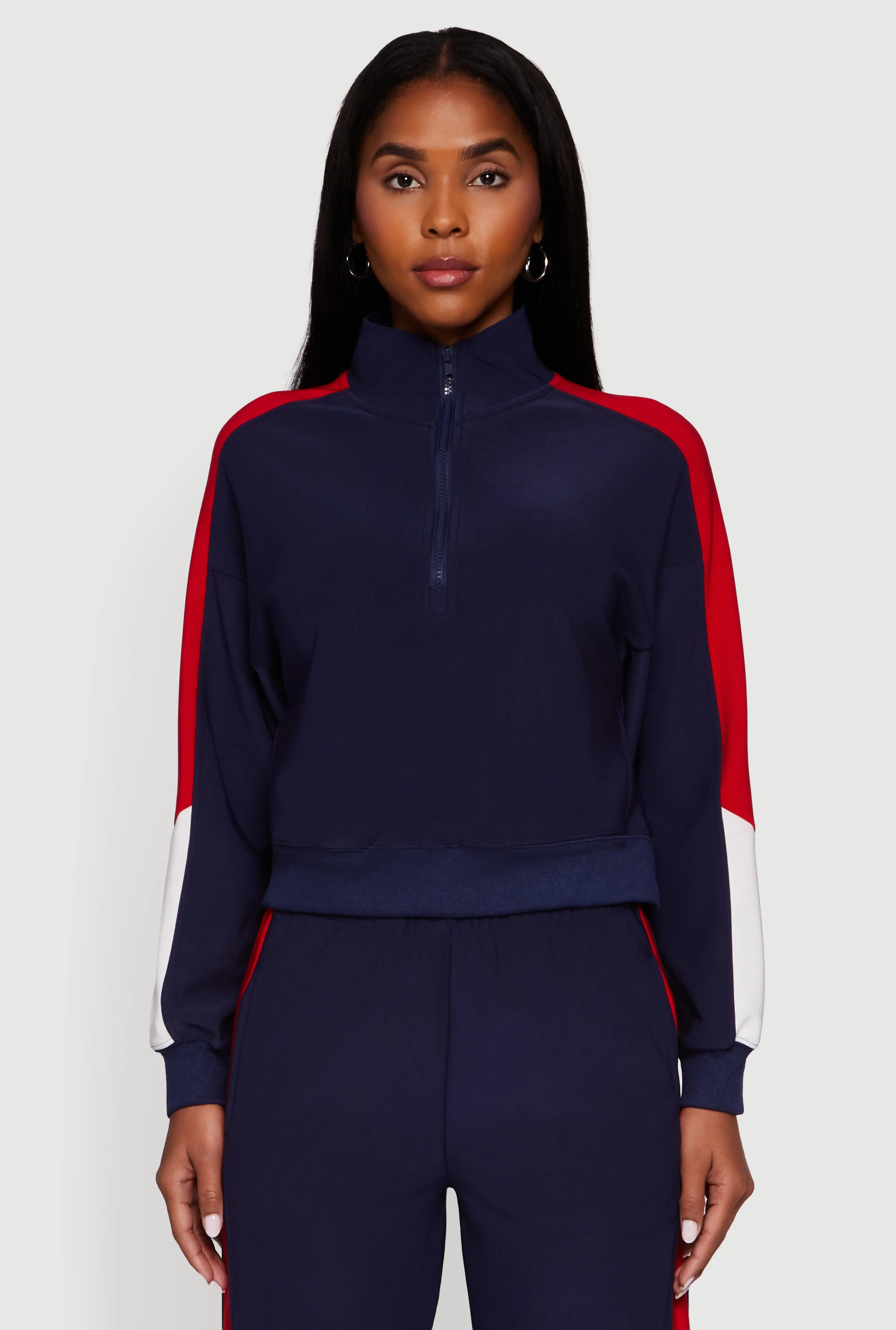 Color Blocked Half Zip Mock Neck Active Top