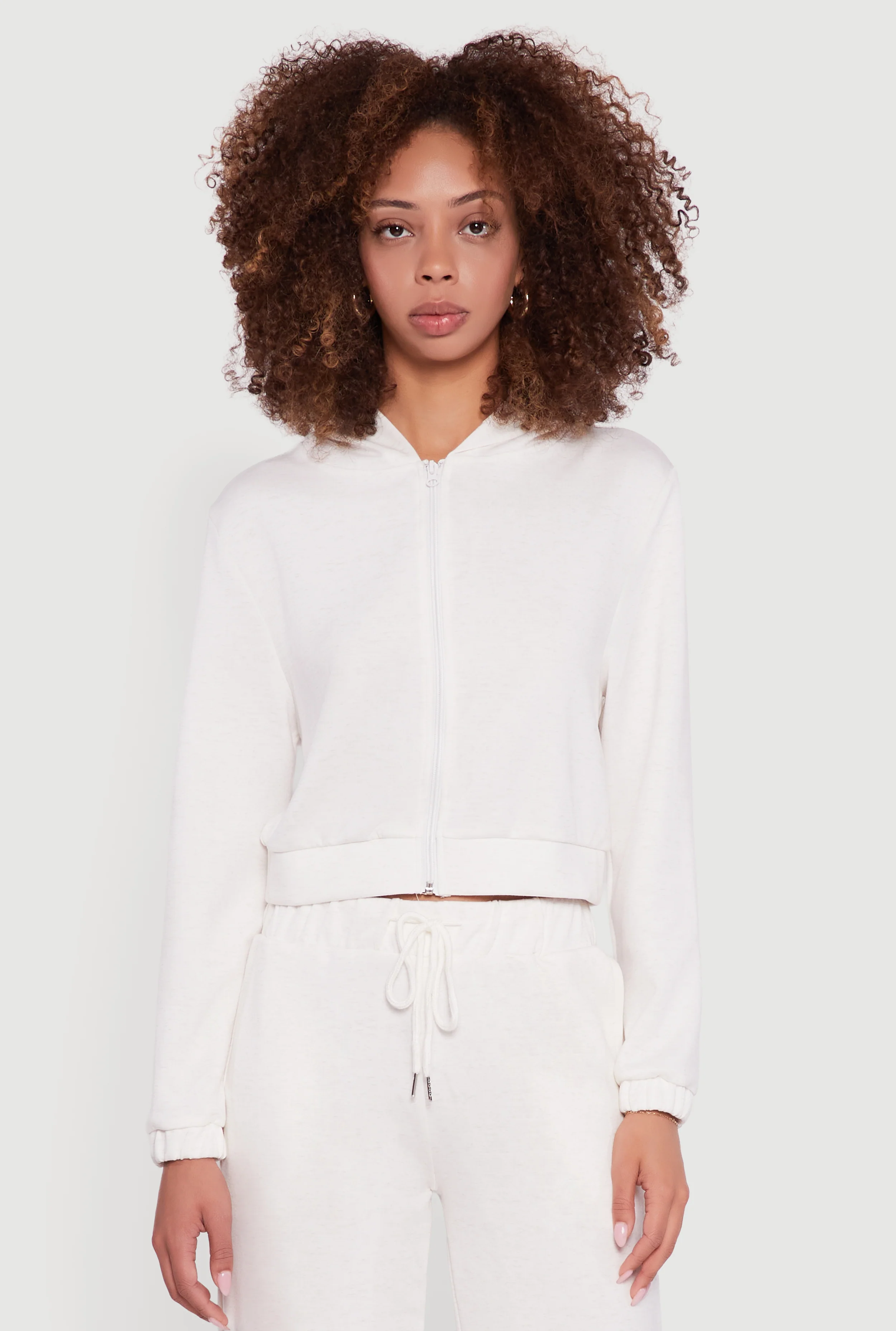 Cropped Long Sleeve Zip Front Hoodie