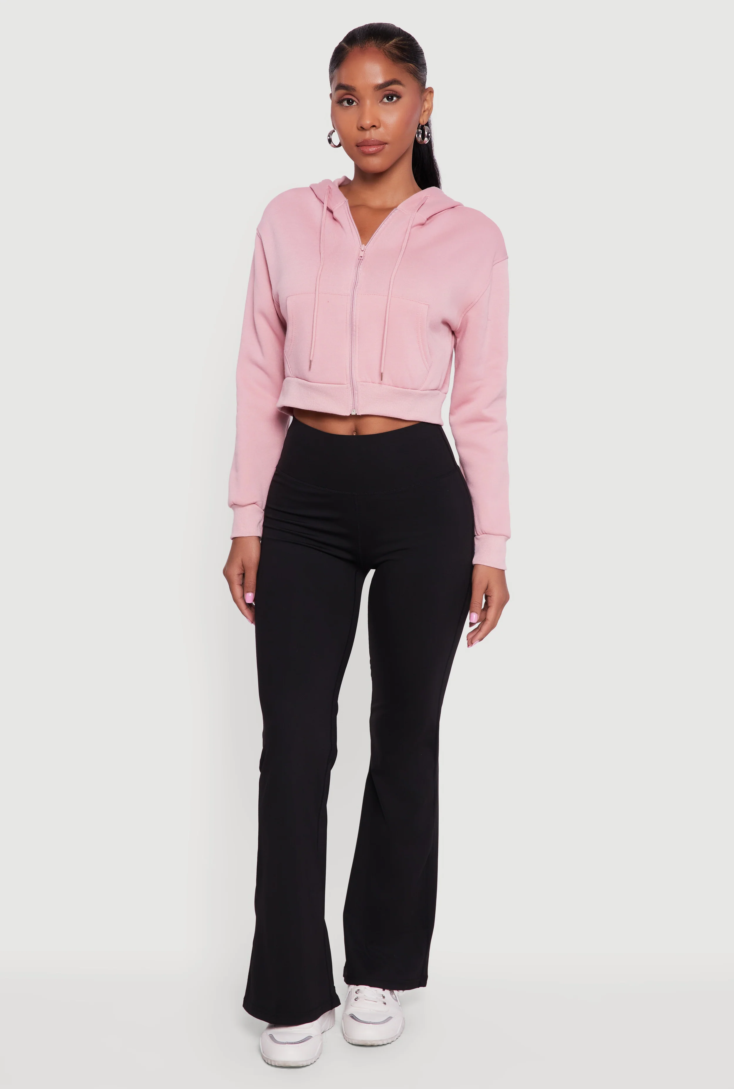 Cropped Zip Front Hooded Sweatshirt