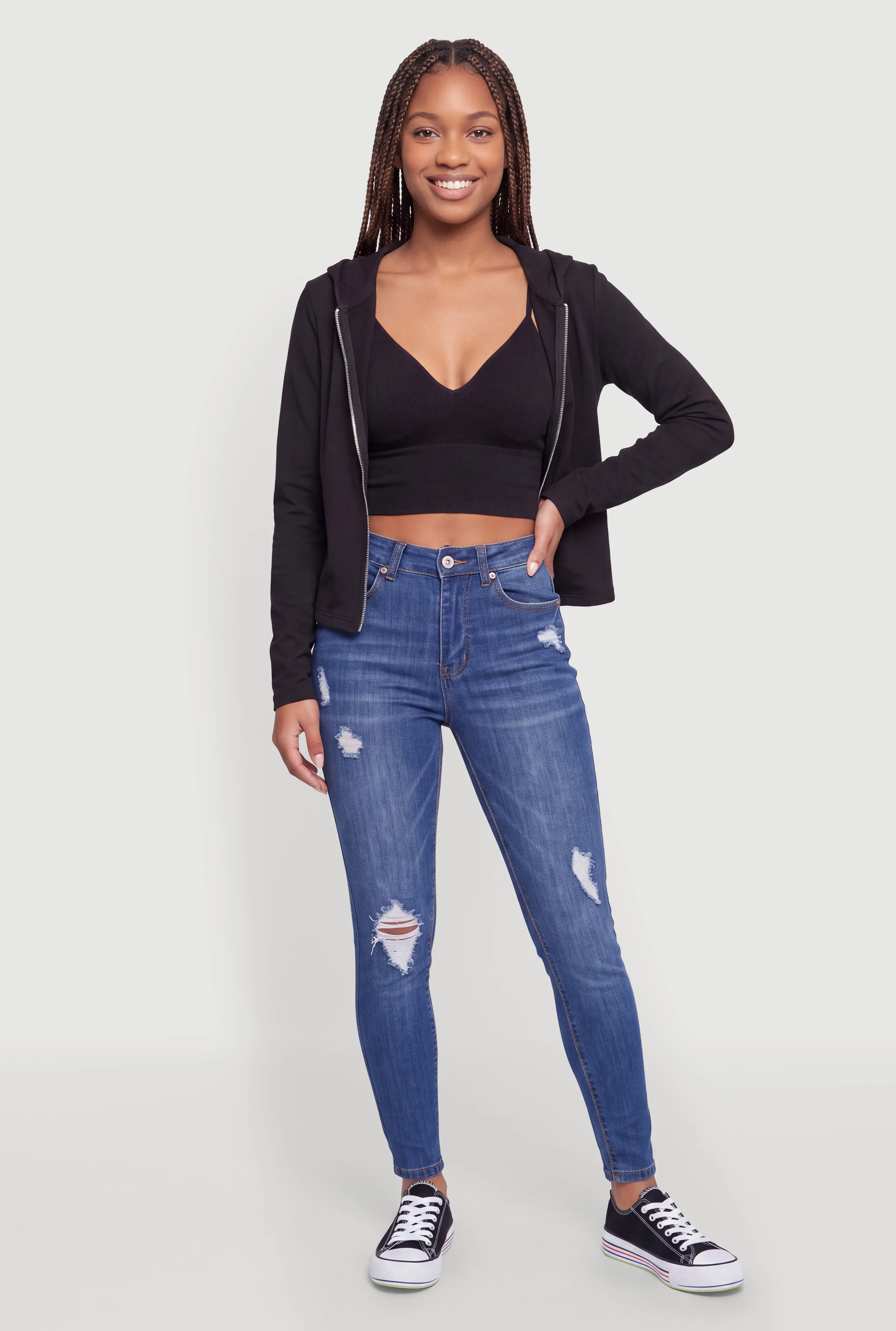 Solid Zip Front Hoodie