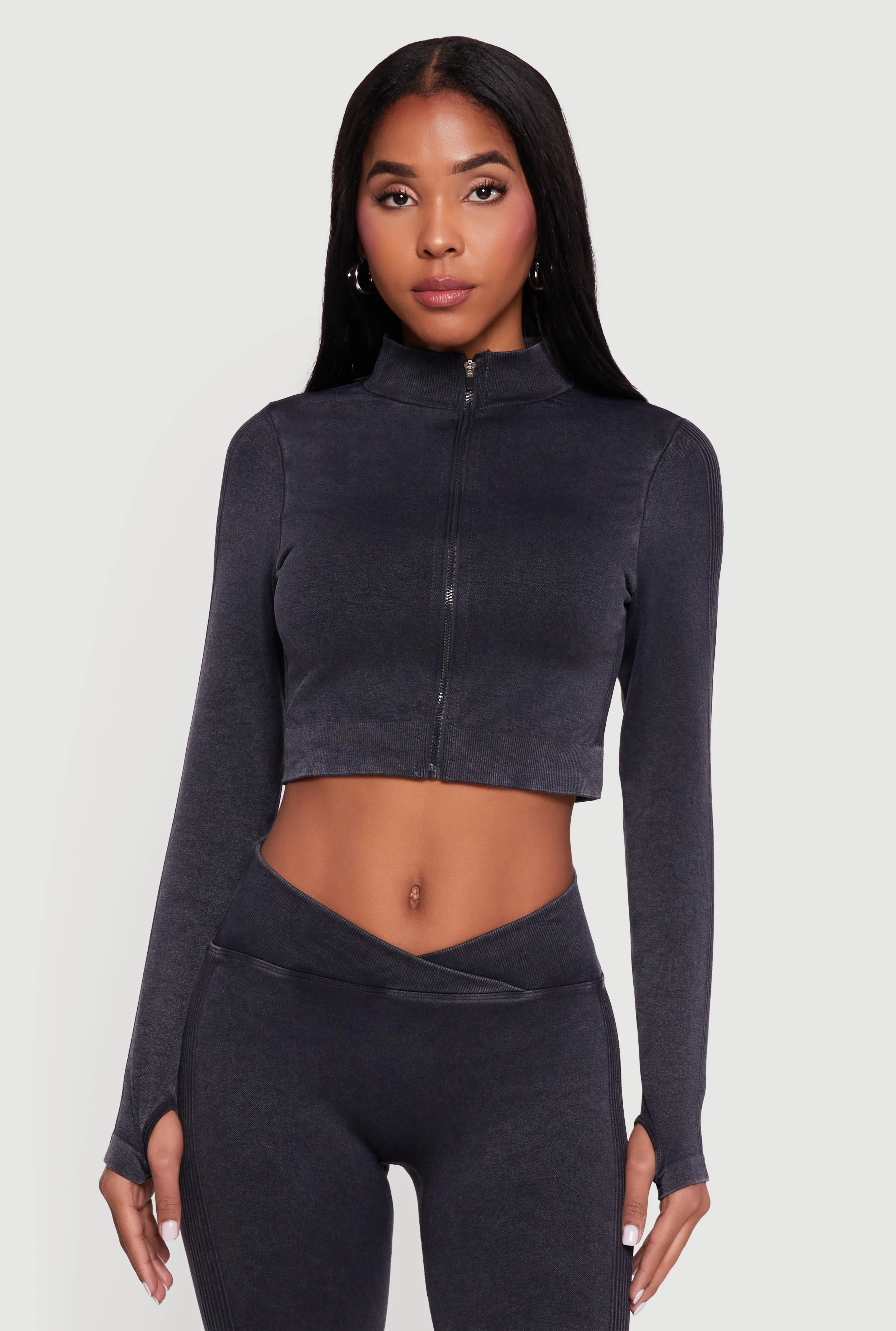 Seamless Acid Wash Cropped Track Jacket