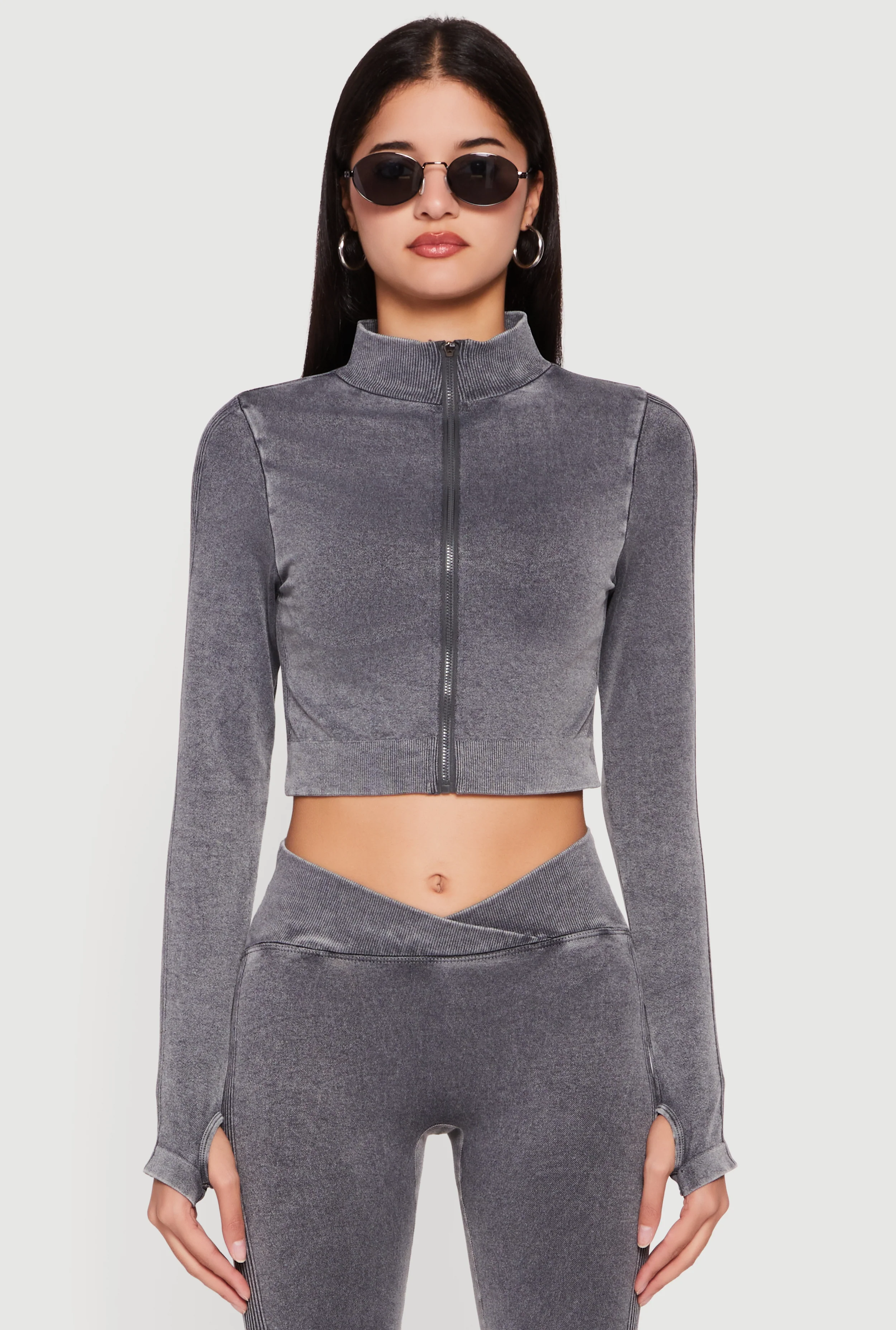 Seamless Acid Wash Cropped Track Jacket