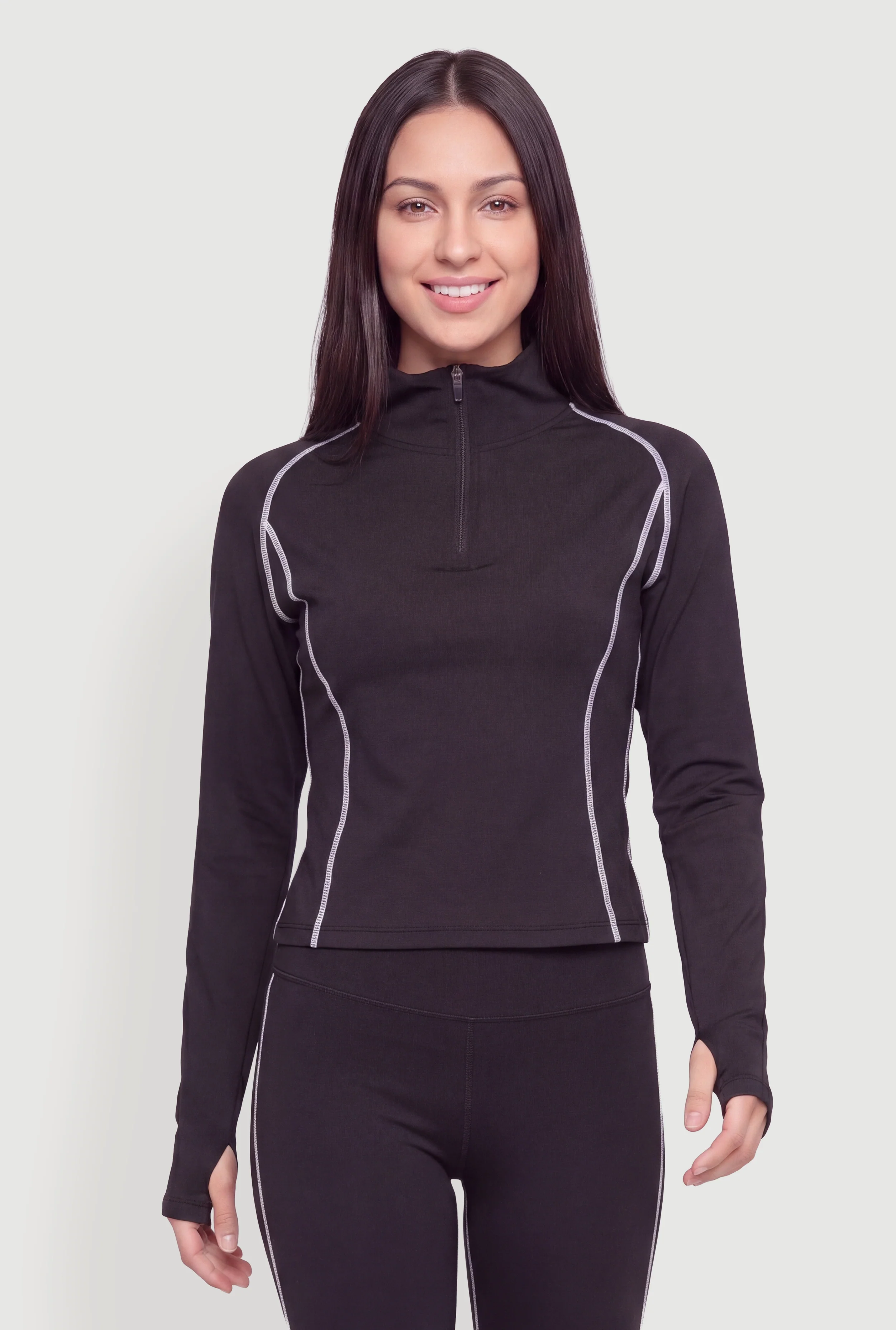 Contrast Decorative Stitch Quarter Zip Active Top