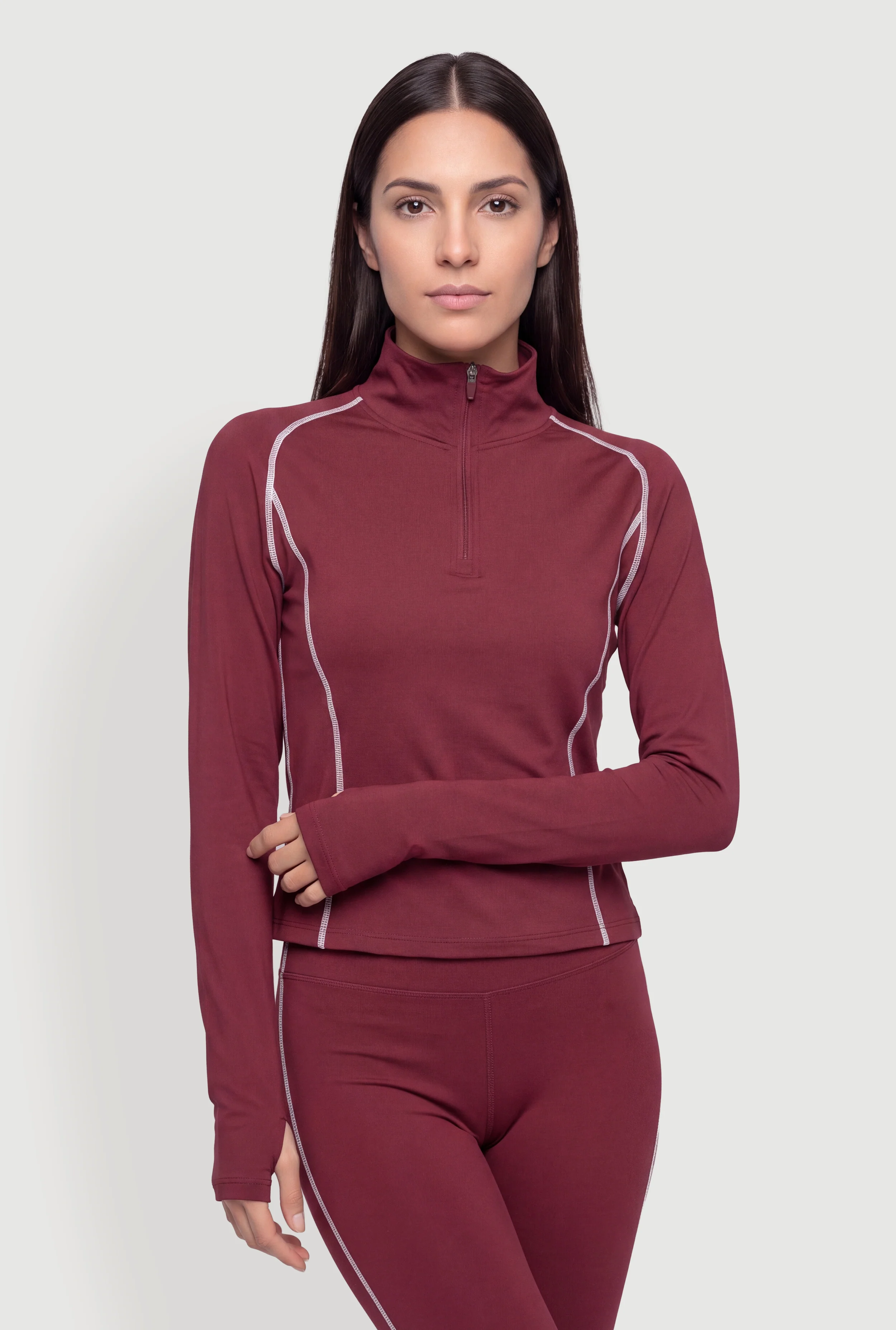 Contrast Decorative Stitch Quarter Zip Active Top