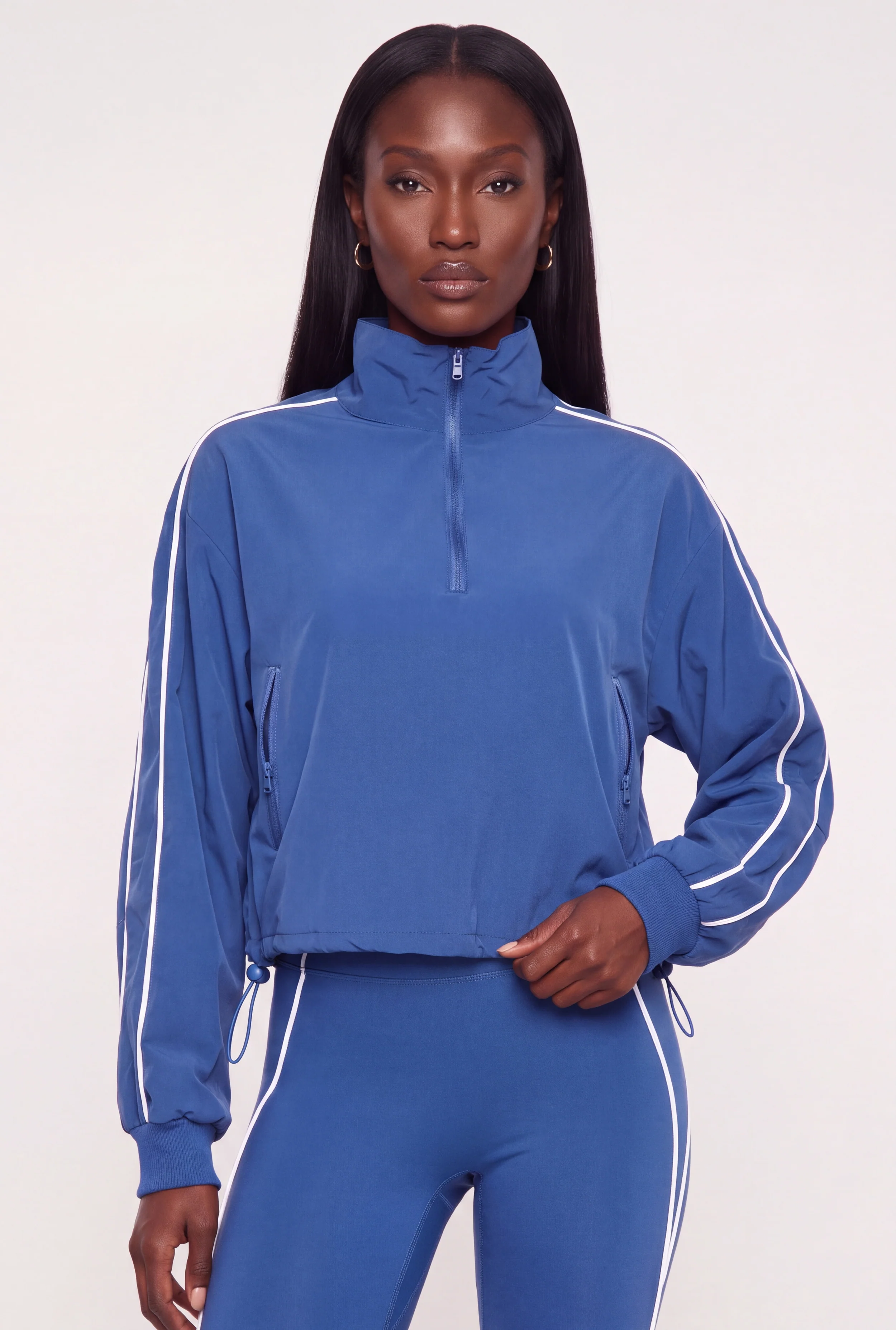 Toggle Drawstring Hem Contrast Piping Trim Windbreaker