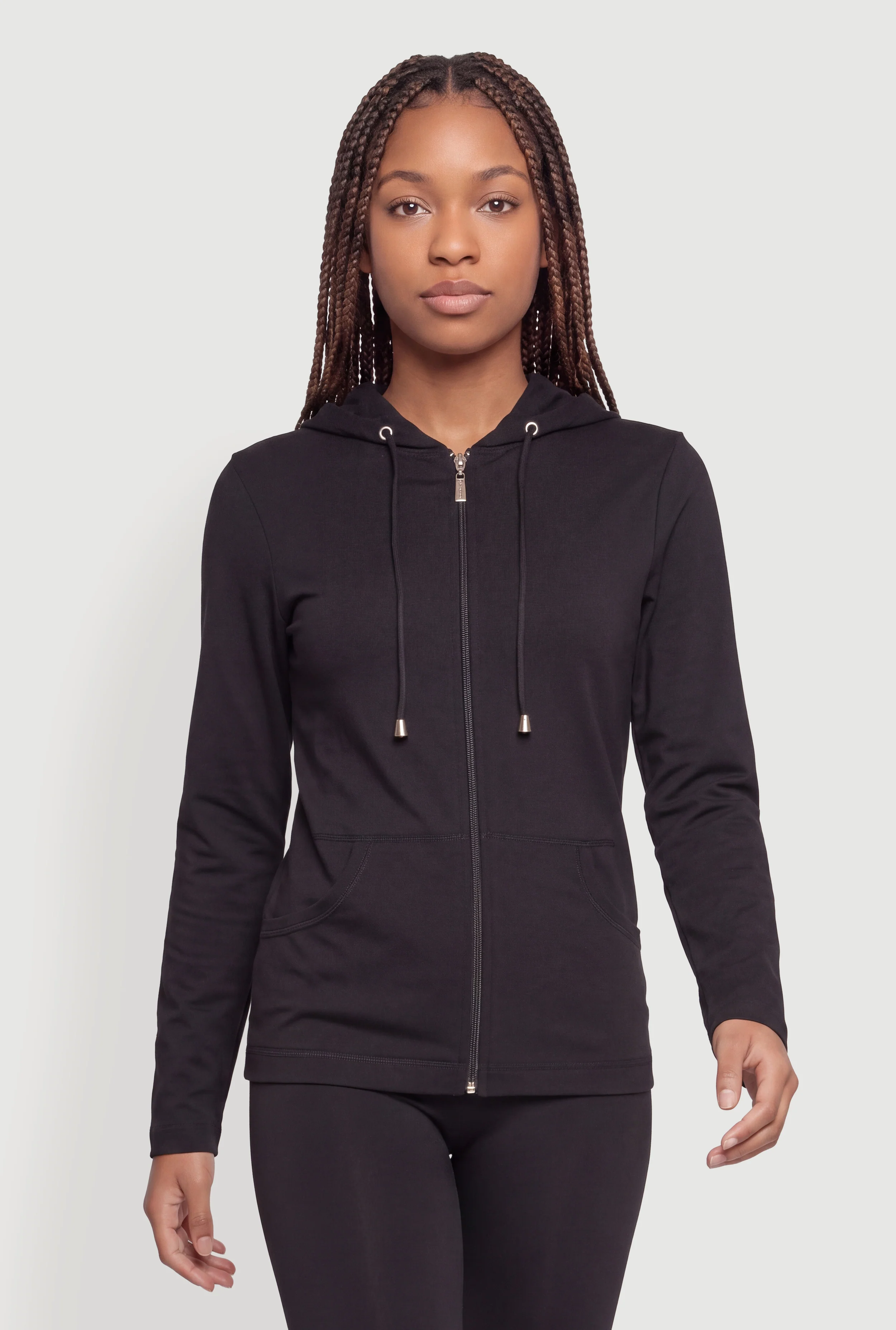 Metallic Zip Front Long Sleeve Hoodie